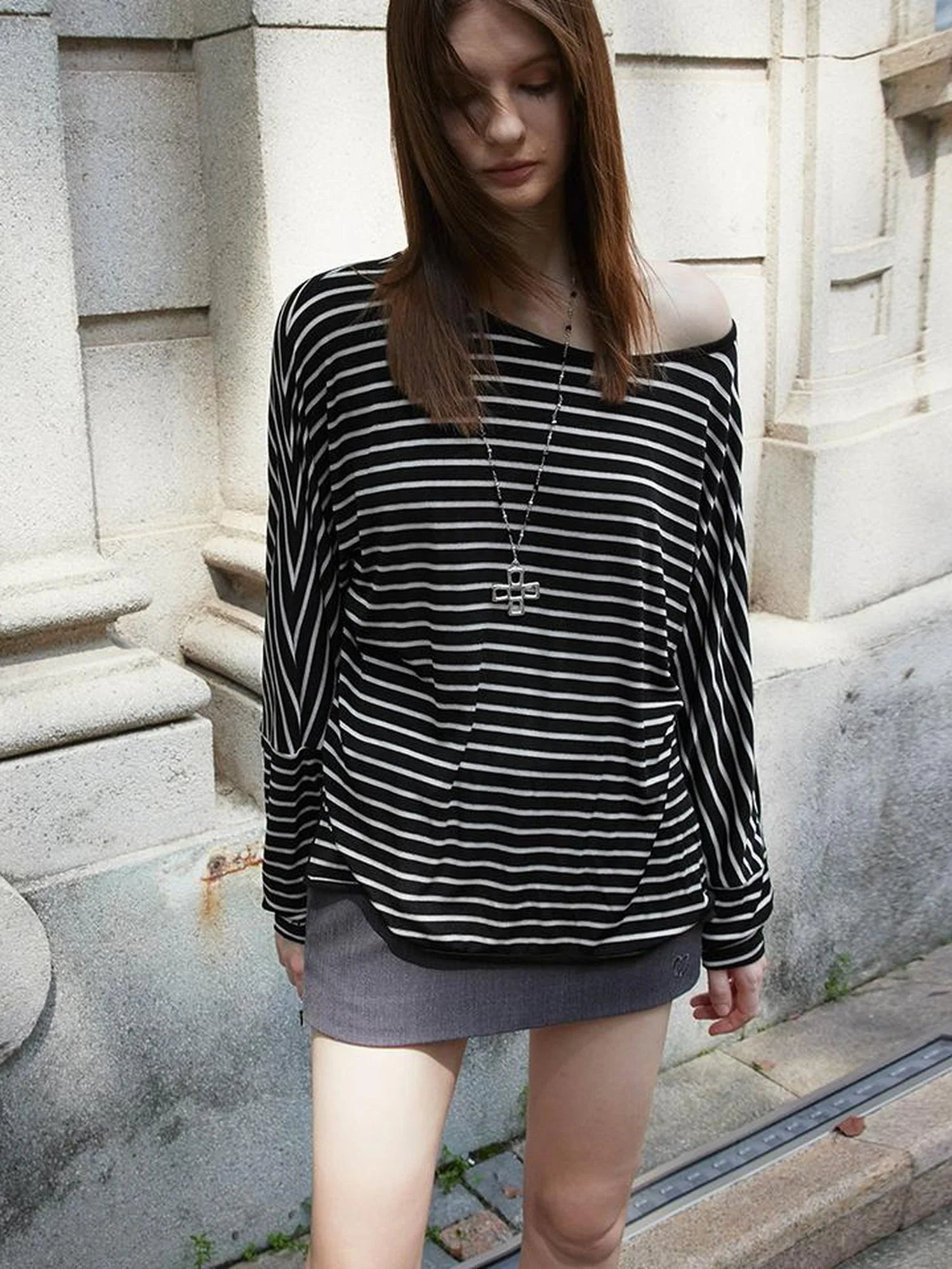 Asymmetric Striped Slub Chiffon Backless Top
