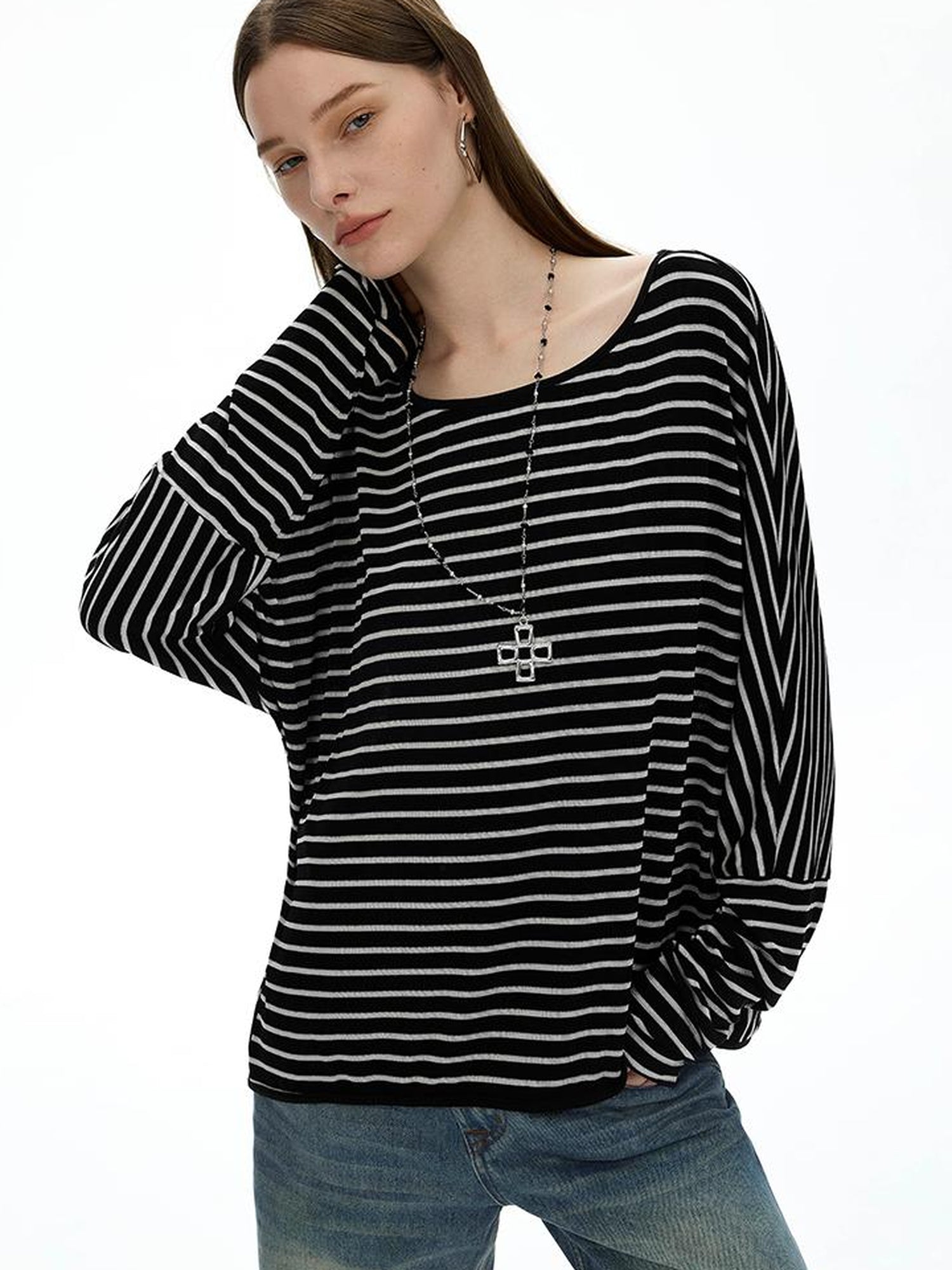 AFTADAWN Asymmetric Striped Slub Chiffon Backless Top
