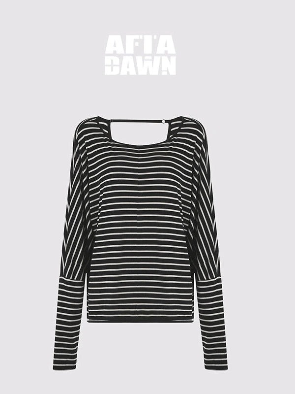 Asymmetric Striped Slub Chiffon Backless Top