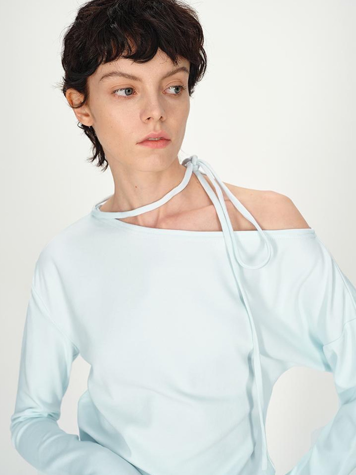 AFTADAWN Asymmetric Tie Waist Textured Slim Fit Top