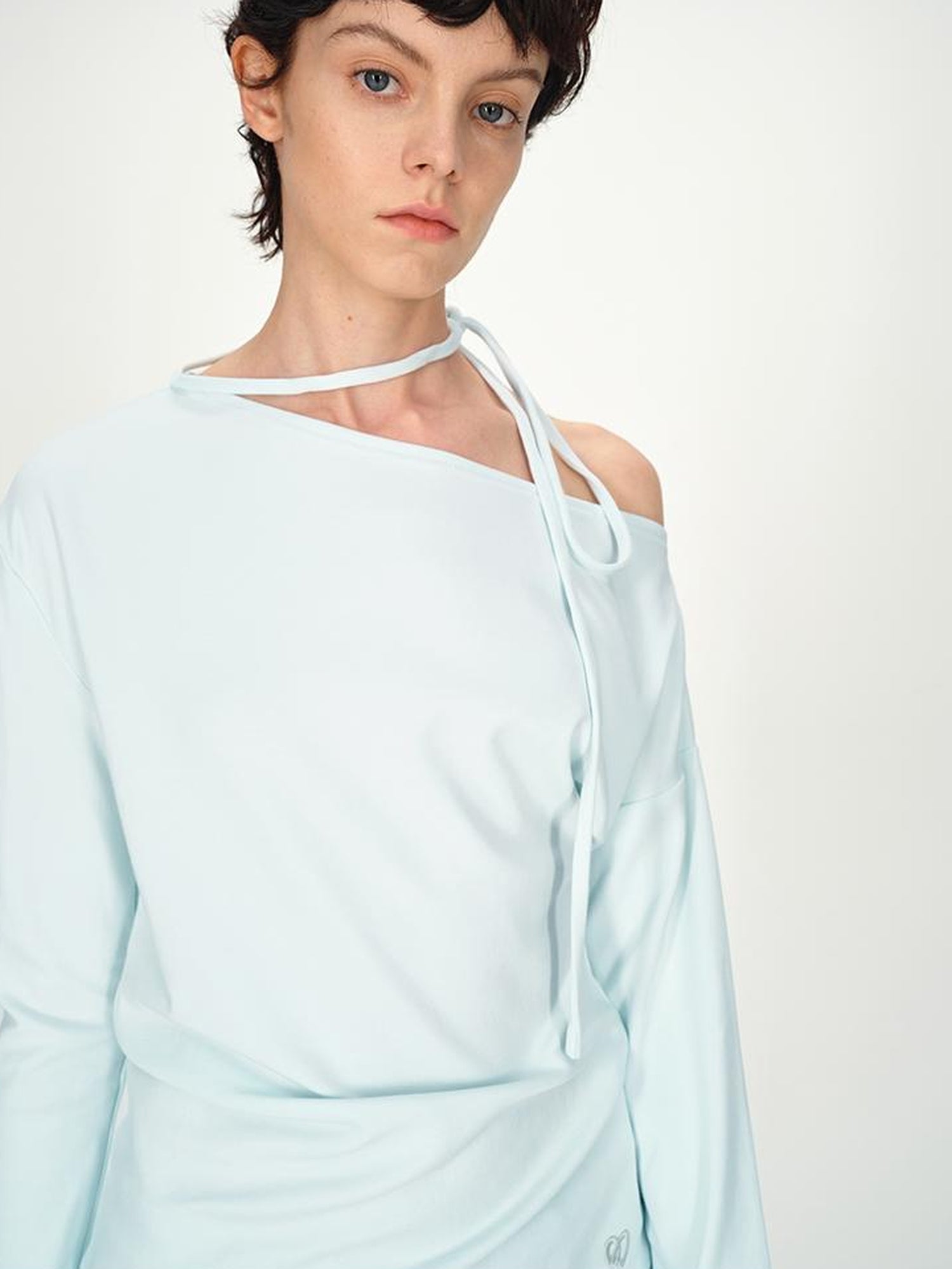 AFTADAWN Asymmetric Tie Waist Textured Slim Fit Top