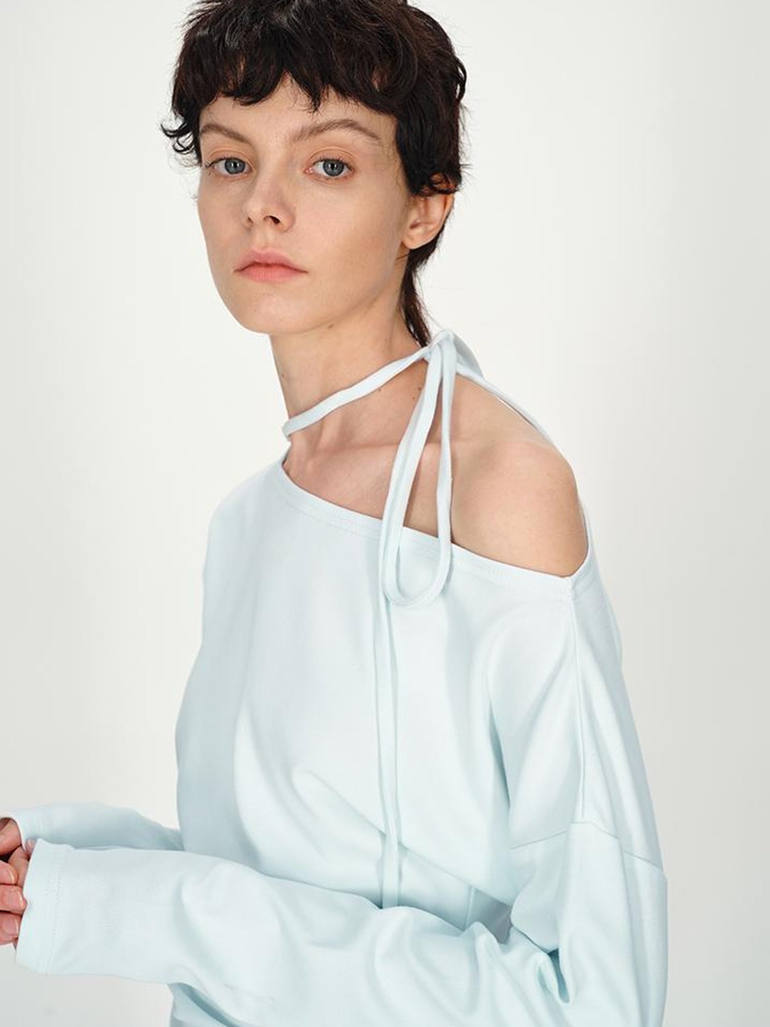 AFTADAWN Asymmetric Tie Waist Textured Slim Fit Top