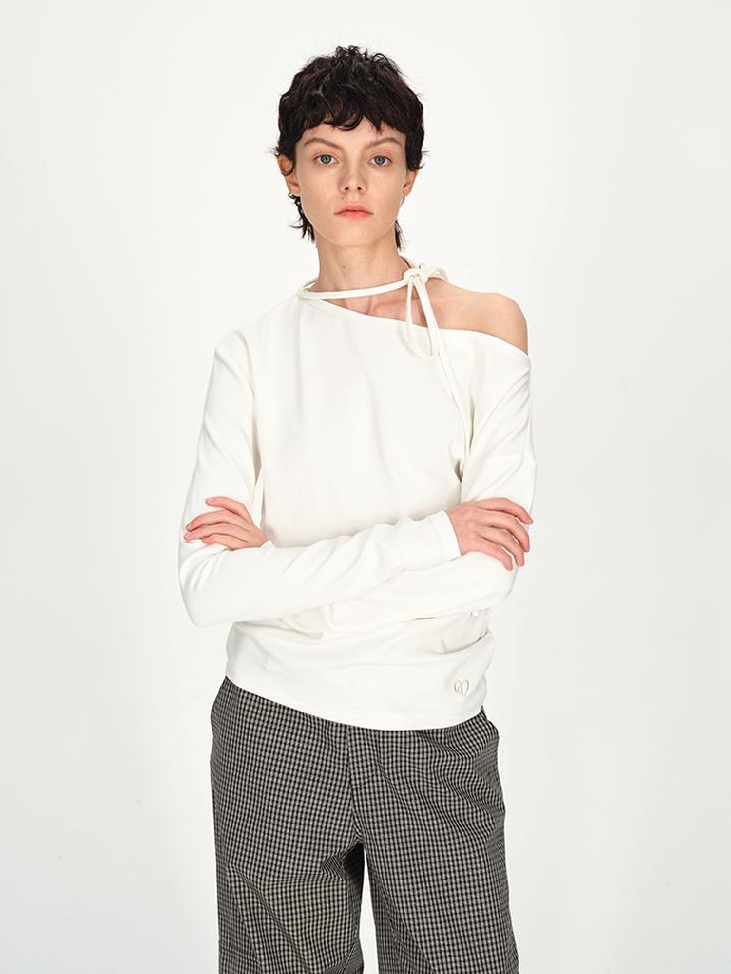 AFTADAWN Asymmetric Tie Waist Textured Slim Fit Top