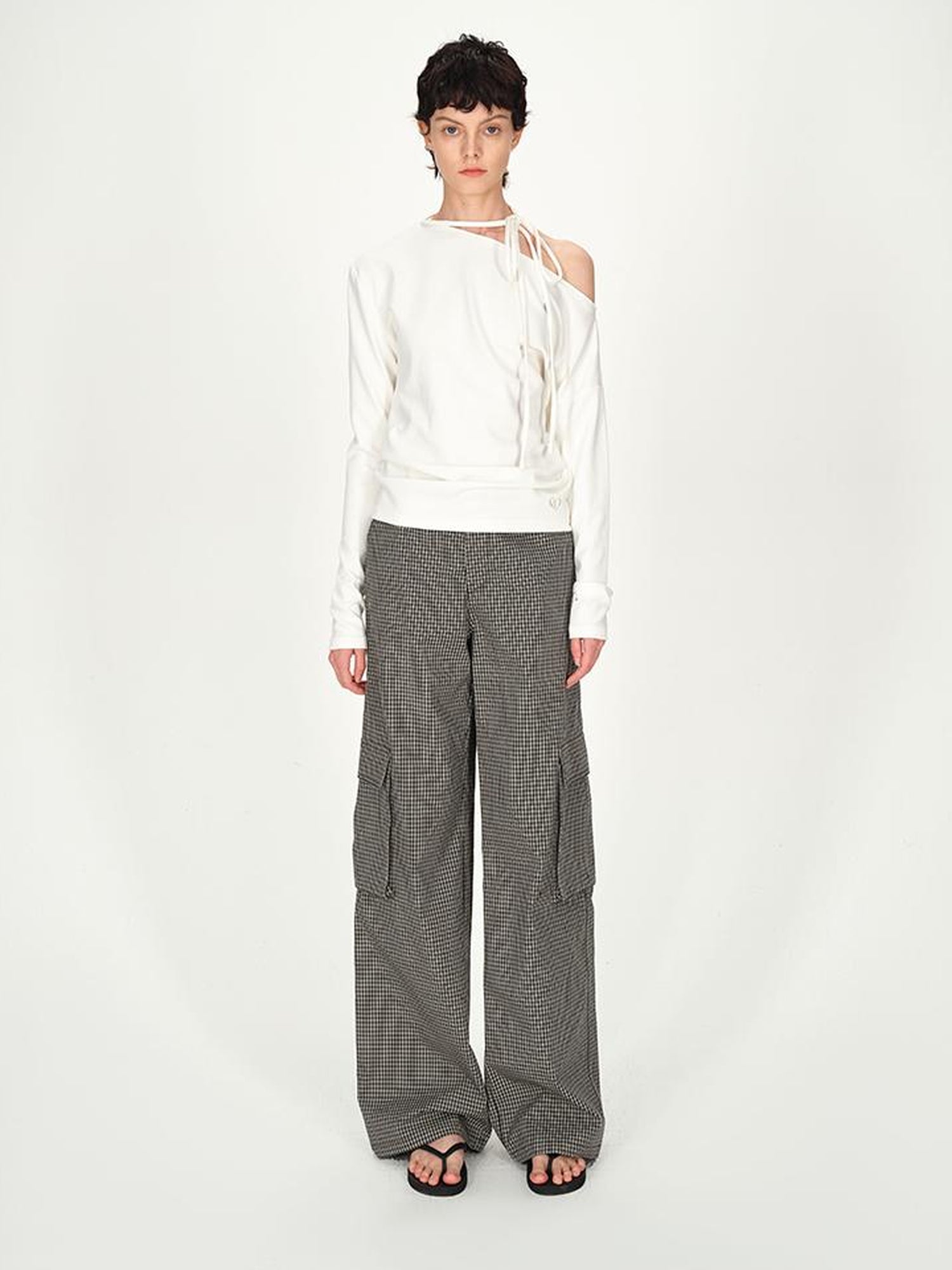 AFTADAWN Asymmetric Tie Waist Textured Slim Fit Top