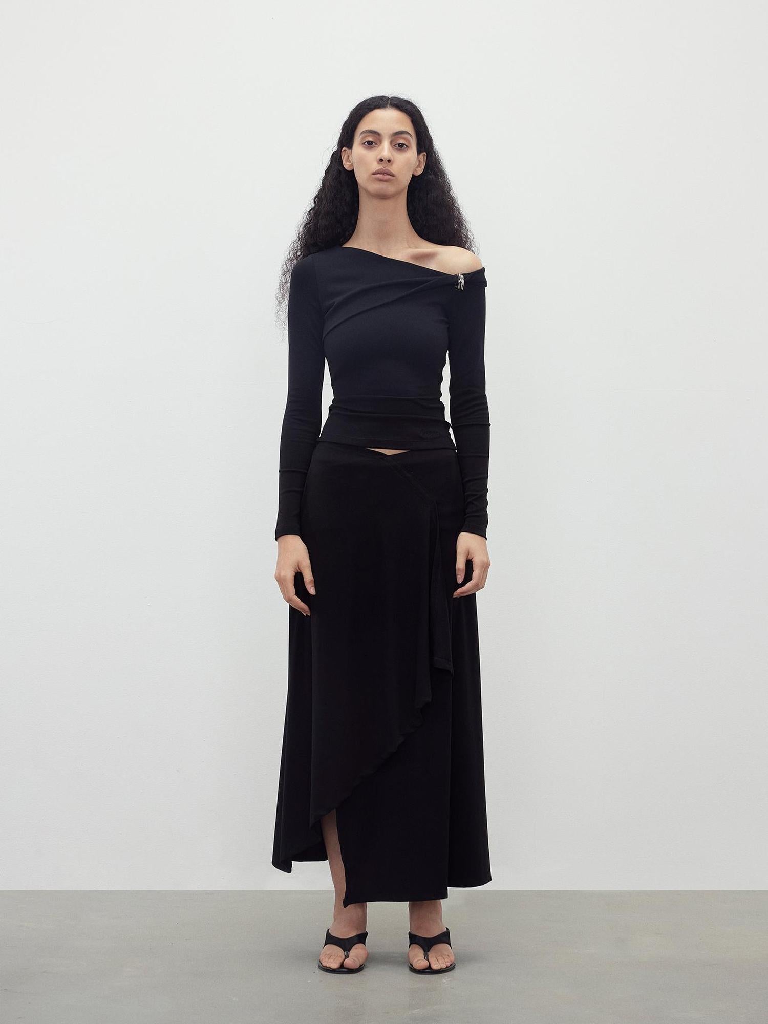 AFTADAWN Asymmetric Twist Shoulder Slim Fit Top