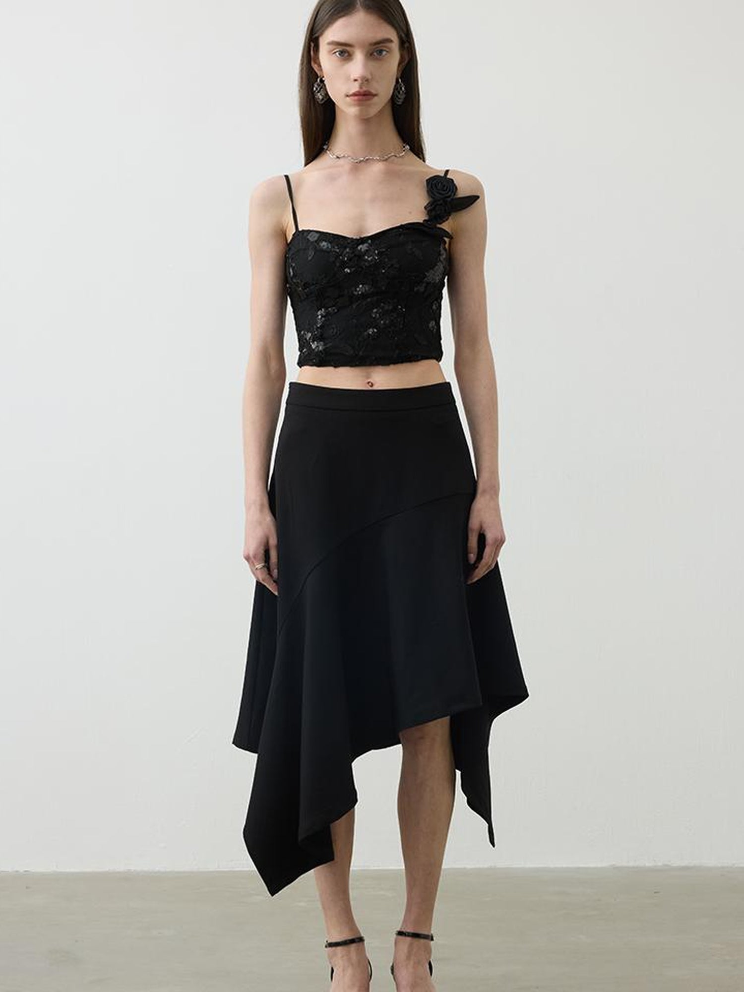 AFTADAWN Asymmetrical Flowy Midi Skirt With High Waist