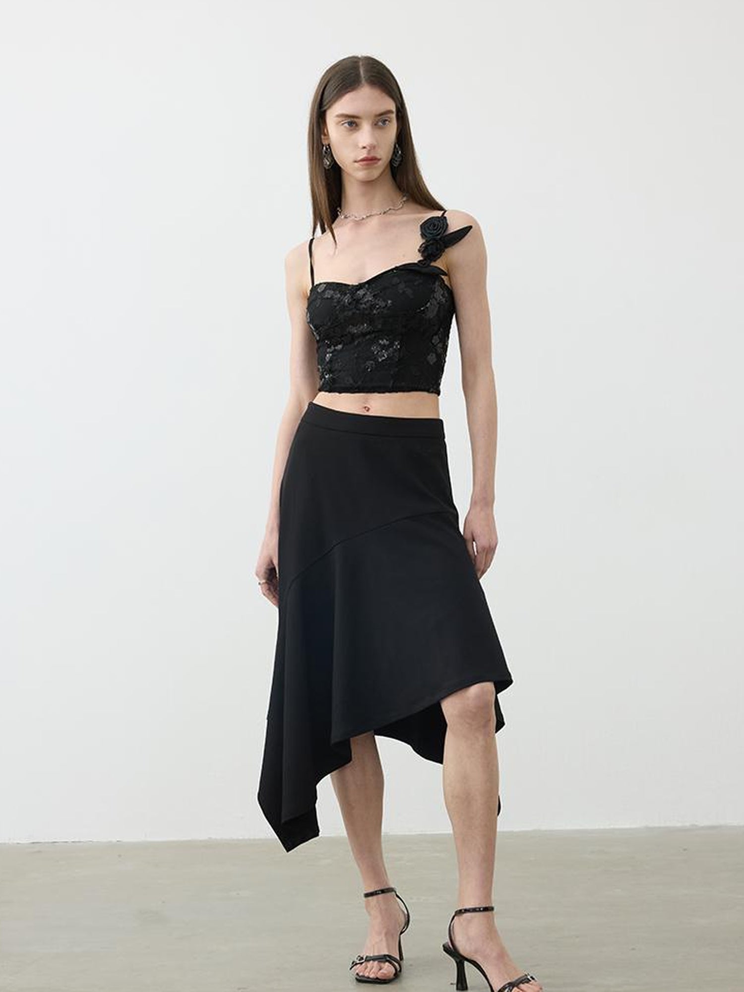 AFTADAWN Asymmetrical Flowy Midi Skirt With High Waist