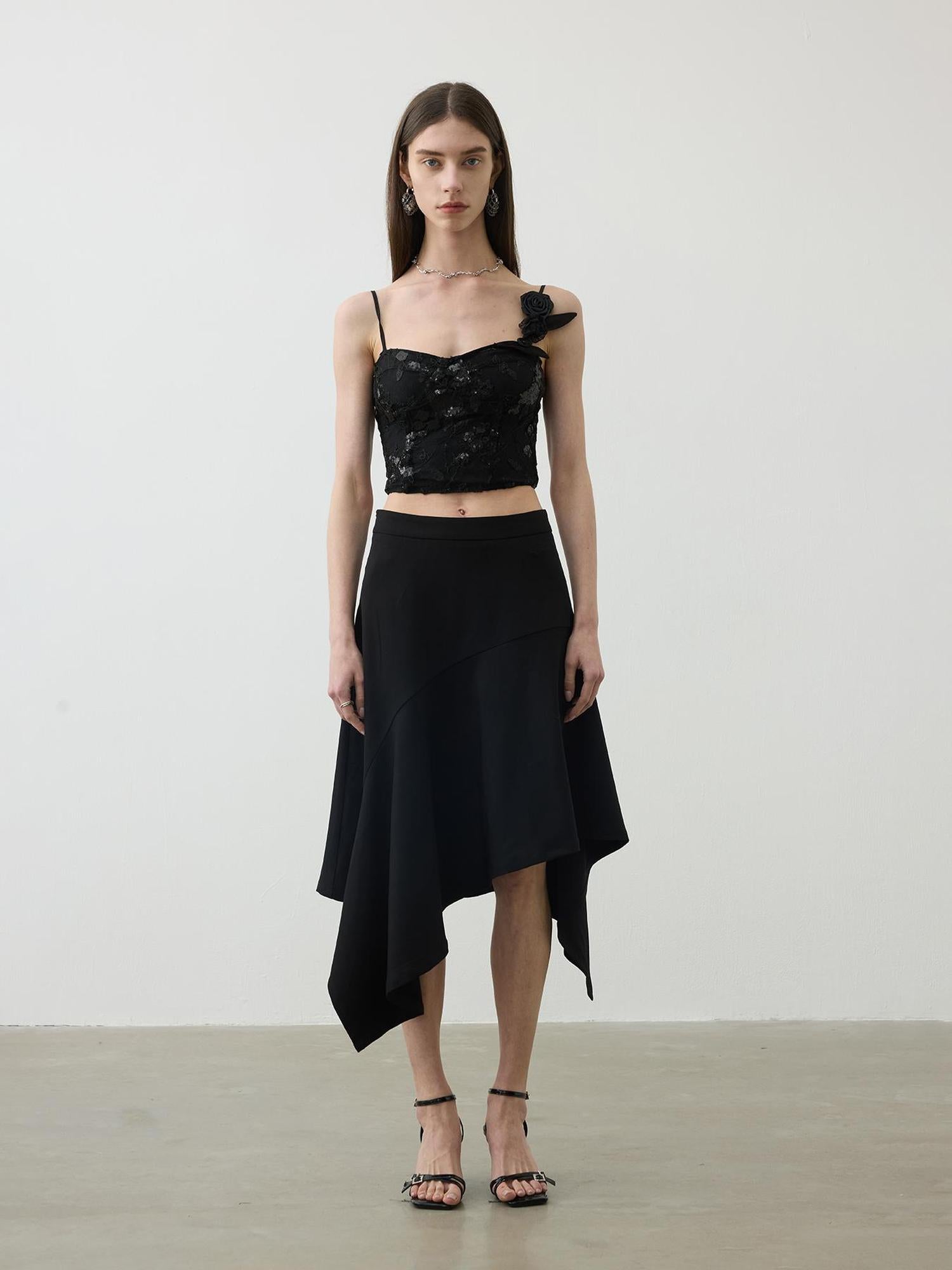 AFTADAWN Asymmetrical Flowy Midi Skirt With High Waist