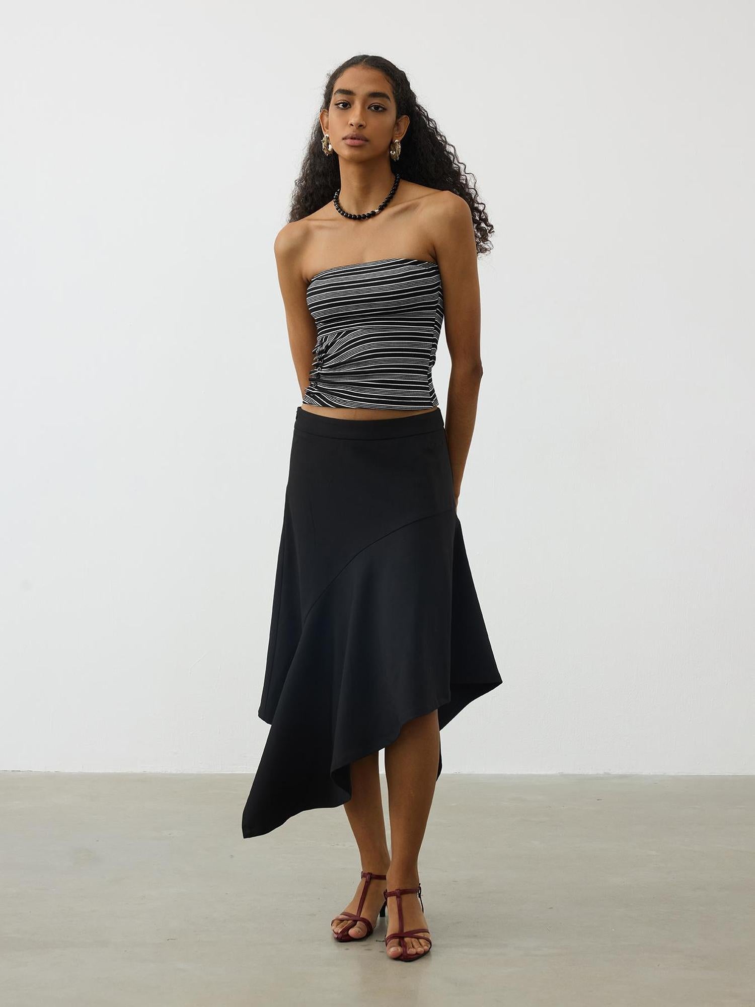 AFTADAWN Asymmetrical Flowy Midi Skirt With High Waist