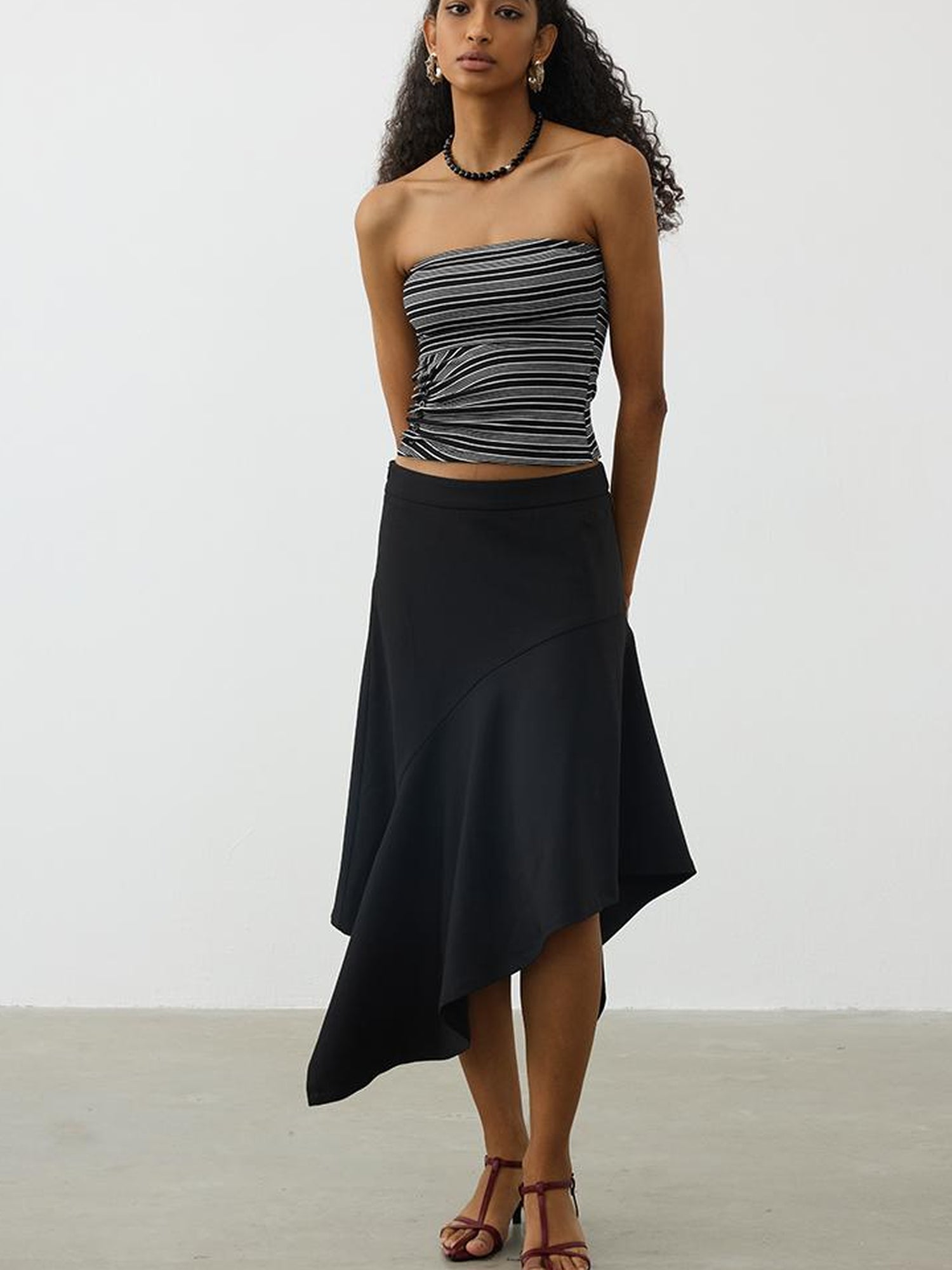 AFTADAWN Asymmetrical Flowy Midi Skirt With High Waist