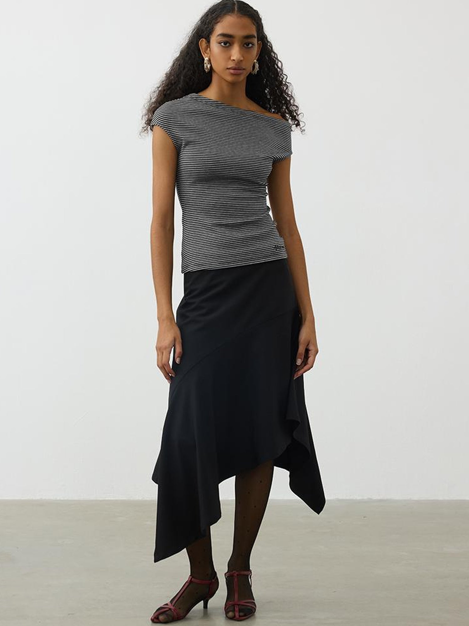 AFTADAWN Asymmetrical Flowy Midi Skirt With High Waist