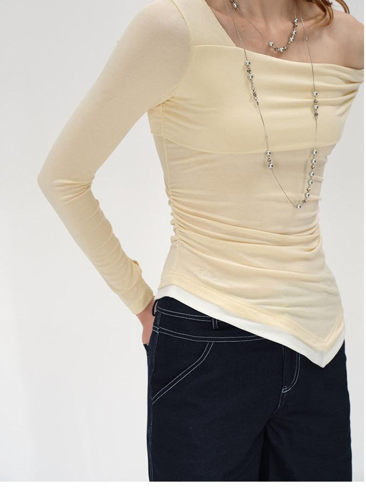 AFTADAWN Asymmetrical Off Shoulder Colorblock Women&