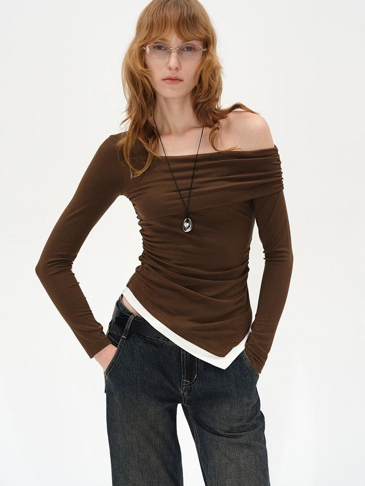 AFTADAWN Asymmetrical Off Shoulder Colorblock Women&