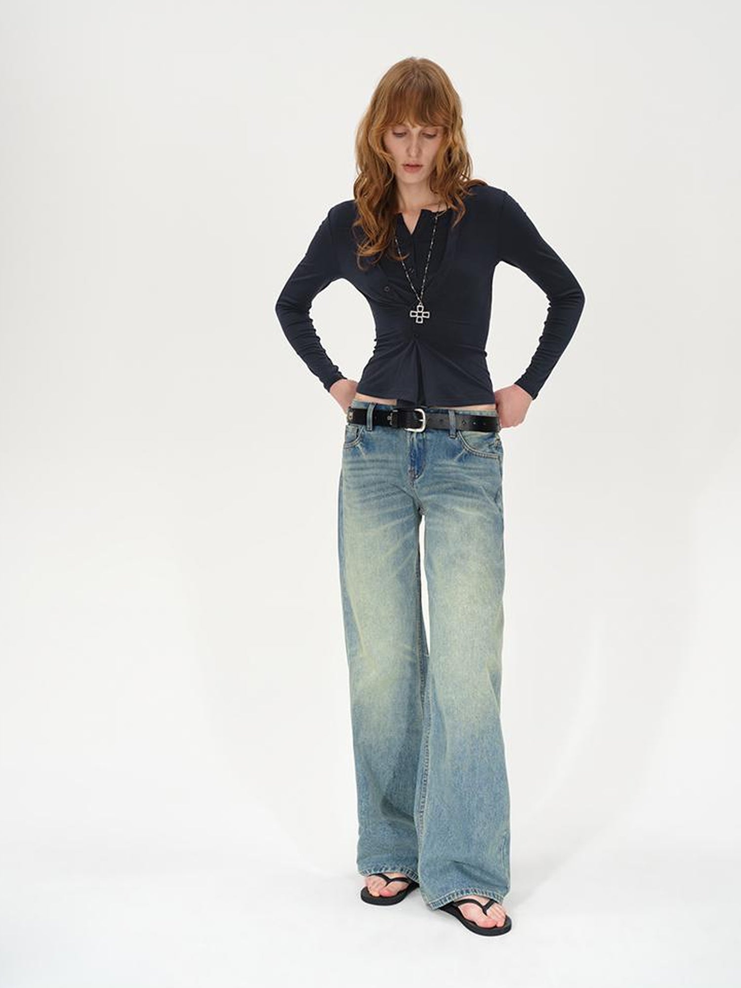 AFTADAWN Asymmetrical Placket Layered Lyocell Top