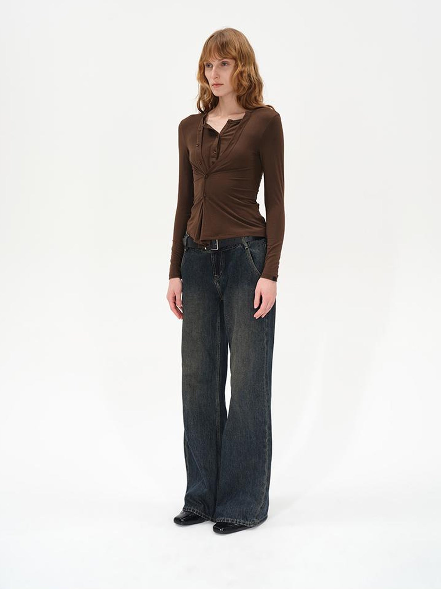 AFTADAWN Asymmetrical Placket Layered Lyocell Top