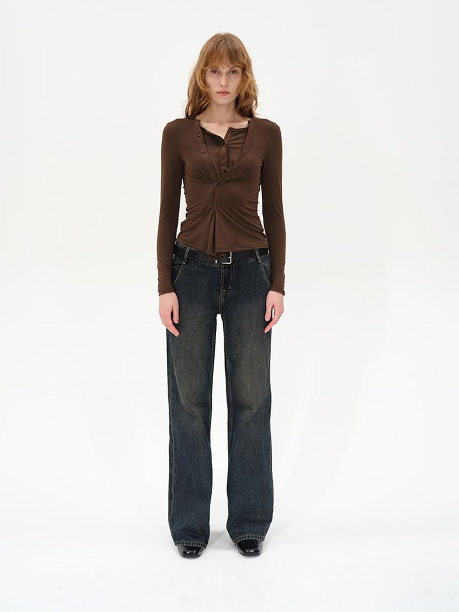 AFTADAWN Asymmetrical Placket Layered Lyocell Top