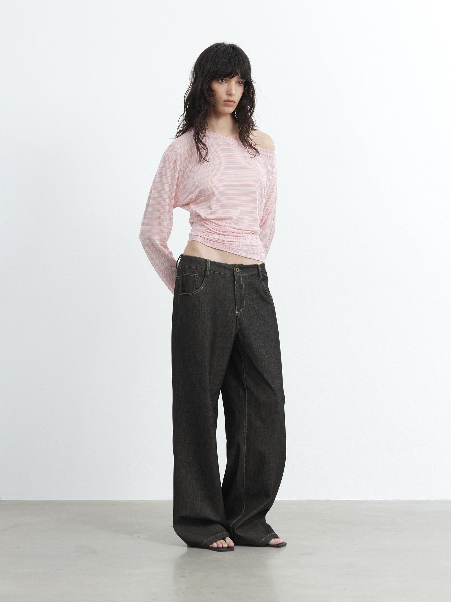 AFTADAWN Asymmetrical Striped Ruched Embroidered Women&