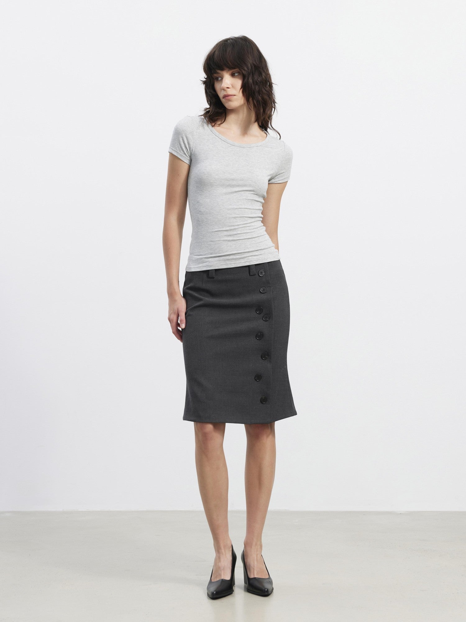 AFTADAWN Asymmetrical Twill Side Button High Waist Women&