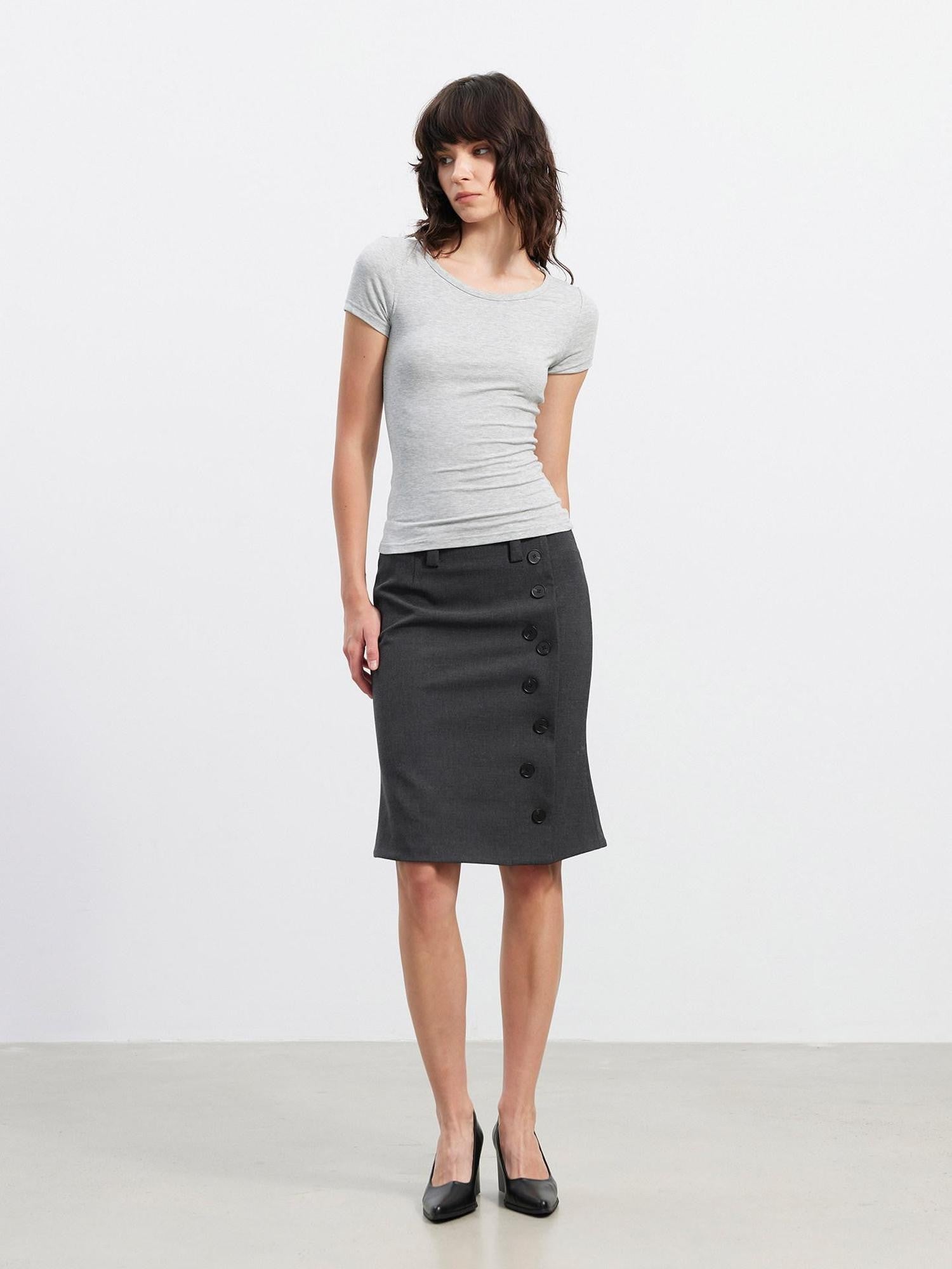 AFTADAWN Asymmetrical Twill Side Button High Waist Women&