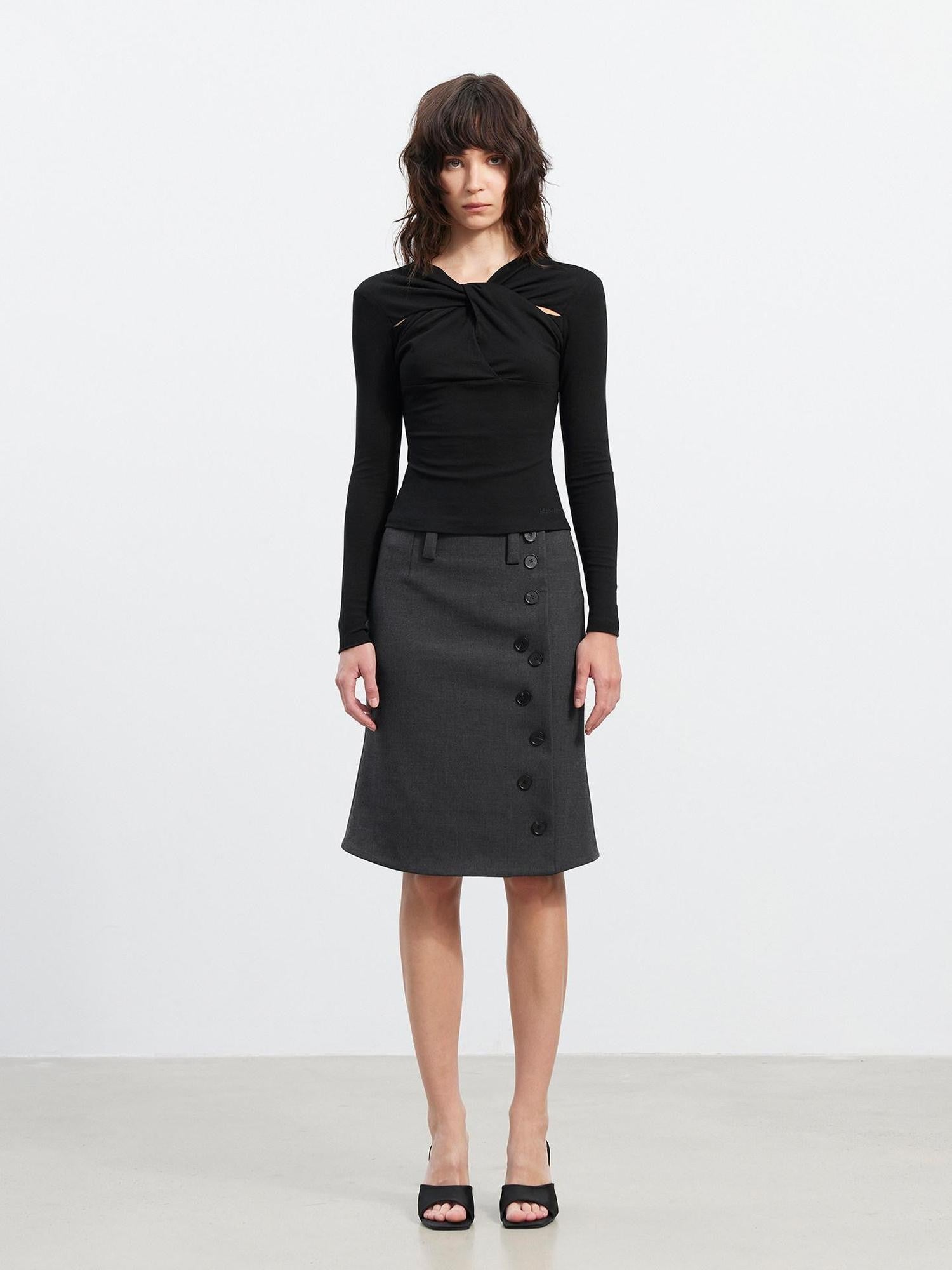 AFTADAWN Asymmetrical Twill Side Button High Waist Women&