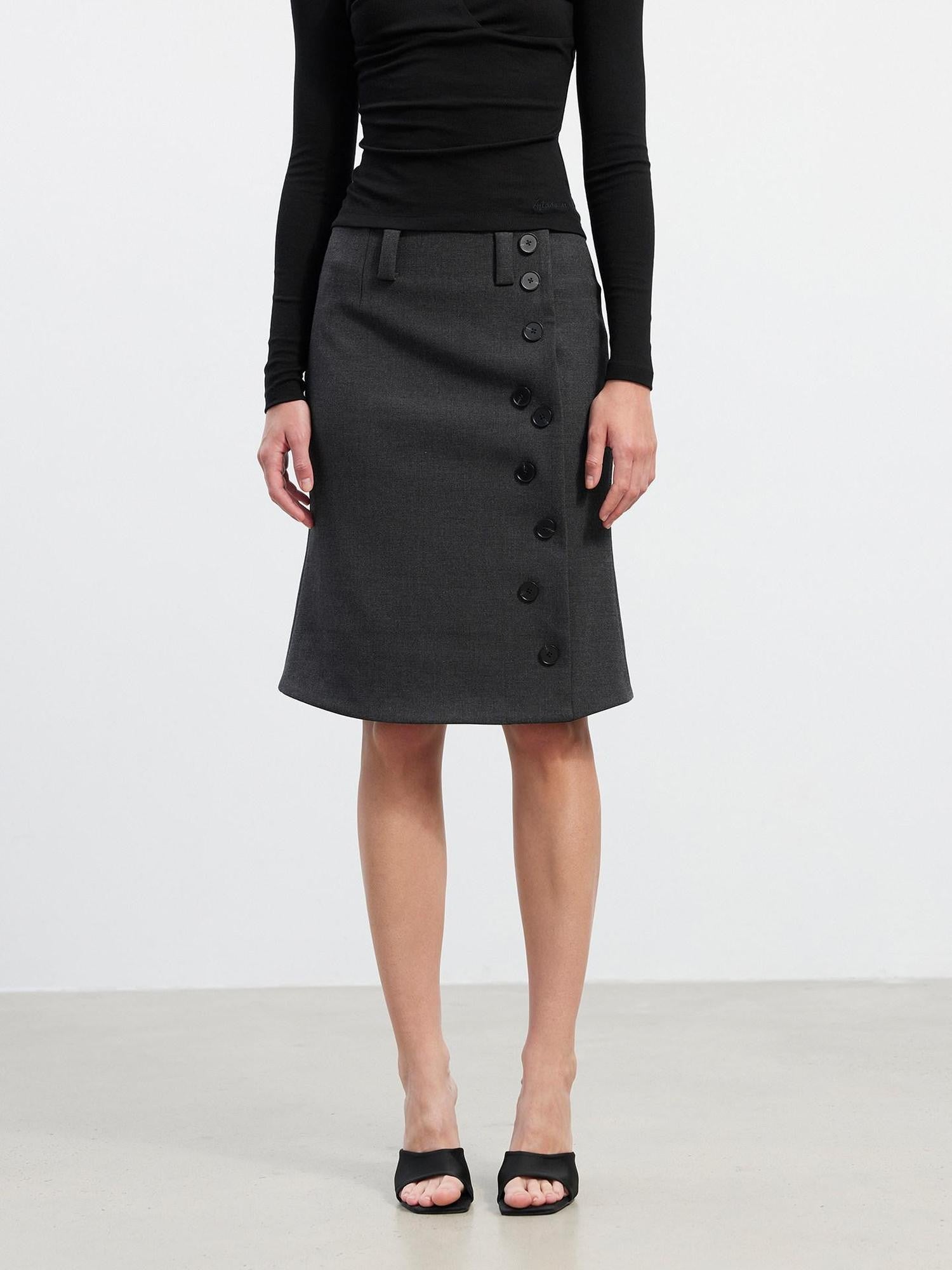 AFTADAWN Asymmetrical Twill Side Button High Waist Women&
