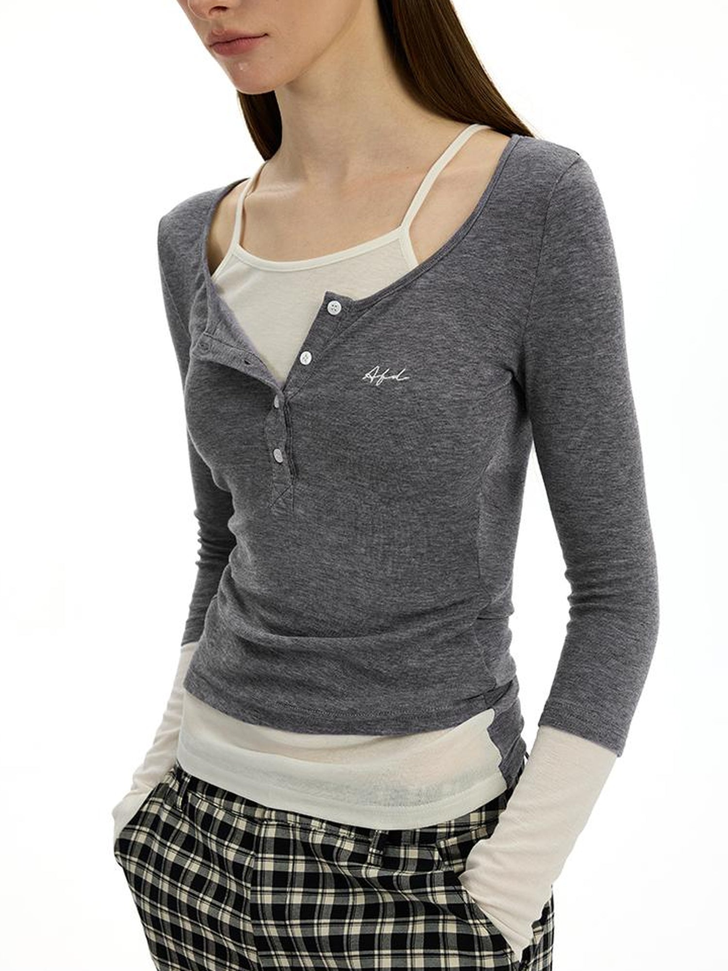 AFTADAWN Austrian Tencel Merino Henley Color Block Tee