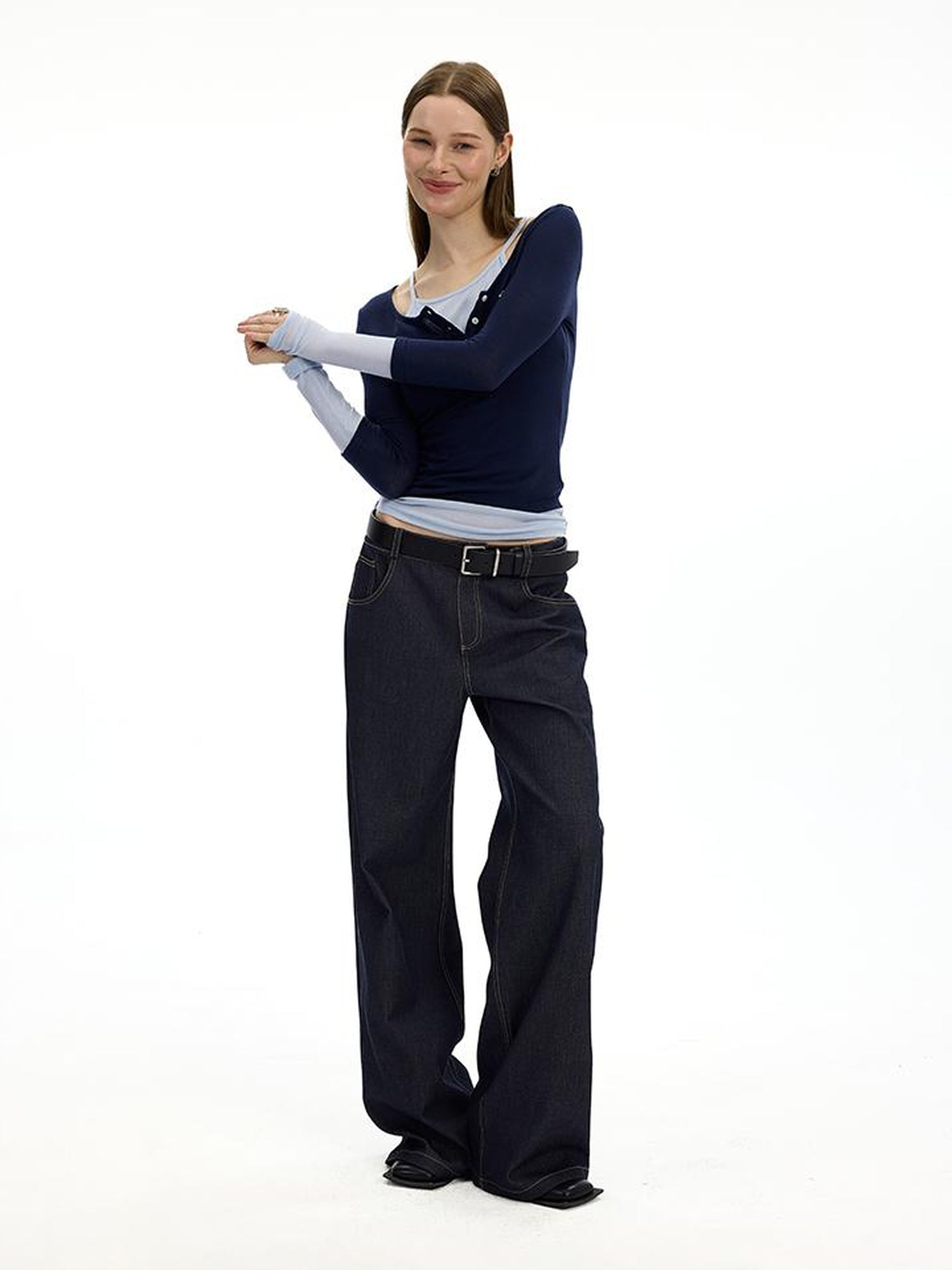 AFTADAWN Austrian Tencel Merino Henley Color Block Tee