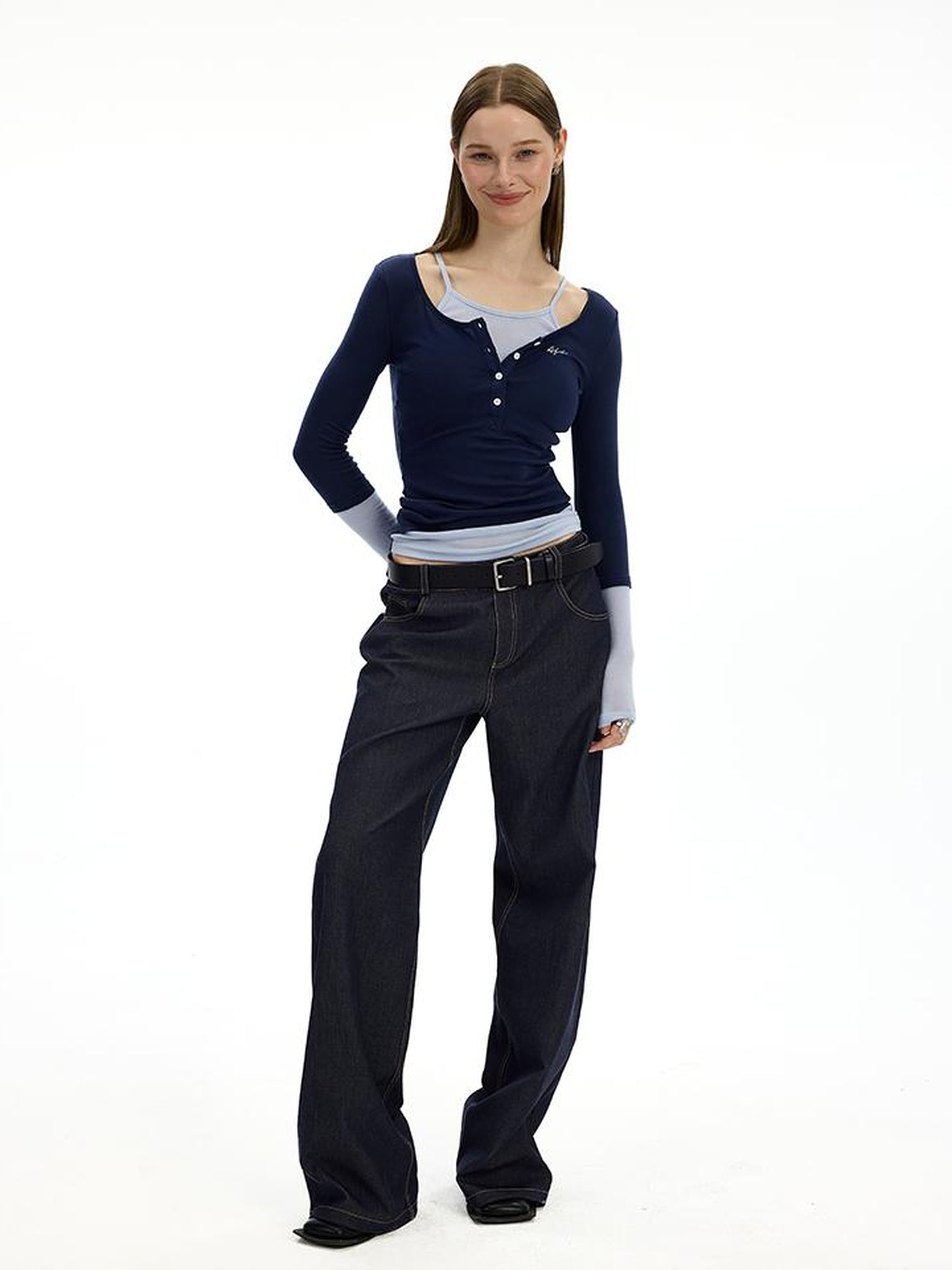 AFTADAWN Austrian Tencel Merino Henley Color Block Tee