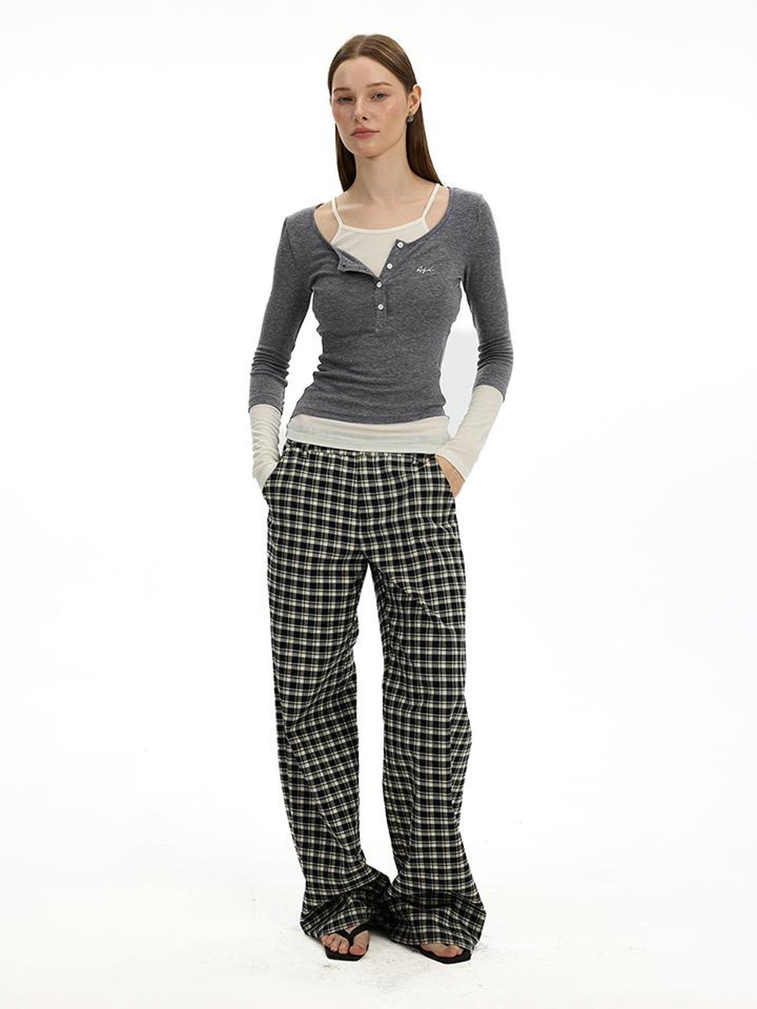 AFTADAWN Austrian Tencel Merino Henley Color Block Tee