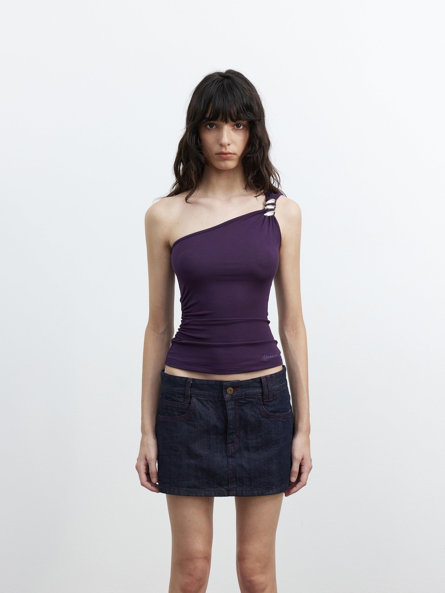 AFTADAWN Backless Asymmetric One Shoulder Metal Buckle Slim Fit Women&