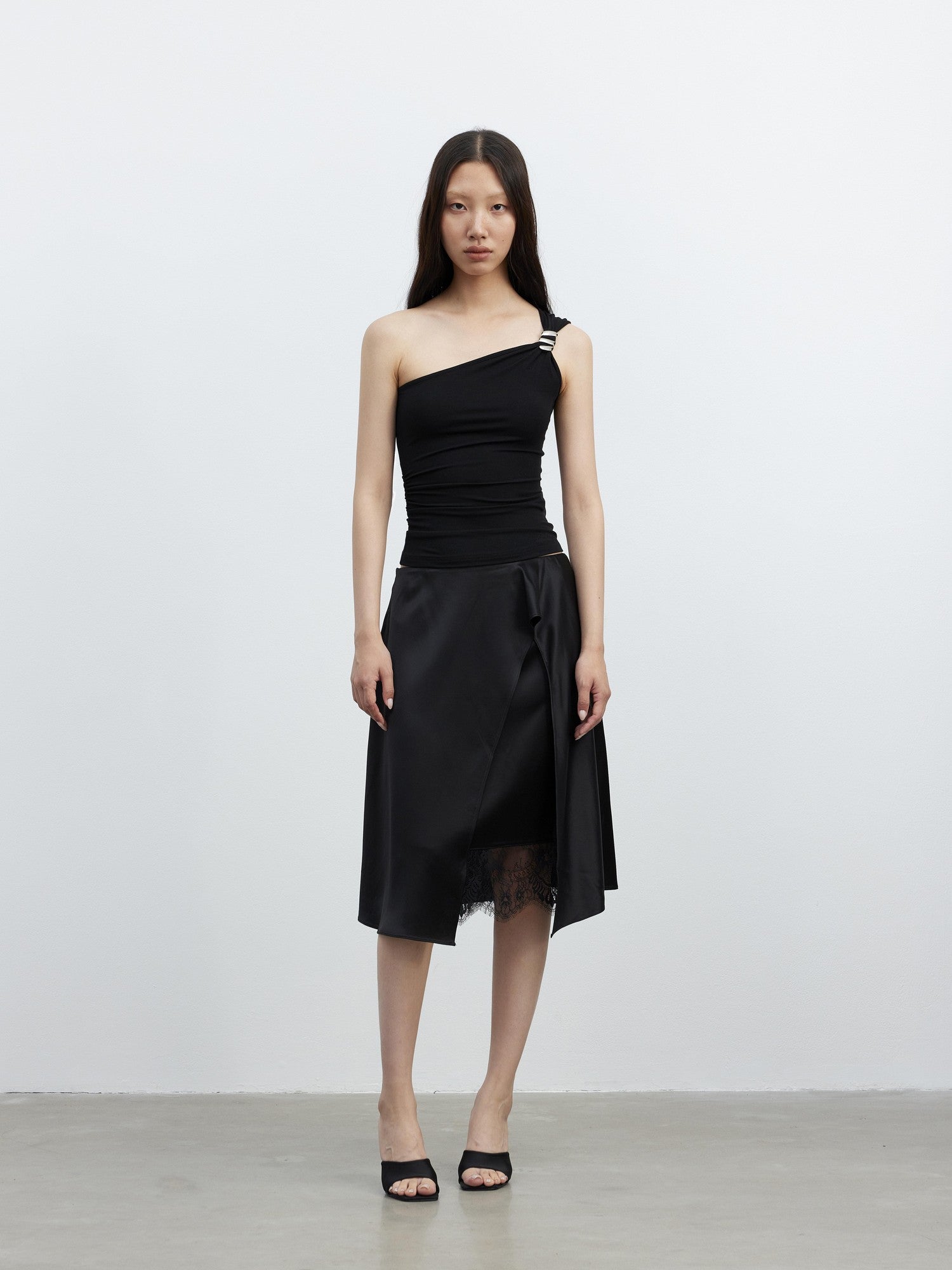 AFTADAWN Backless Asymmetric One Shoulder Metal Buckle Slim Fit Women&