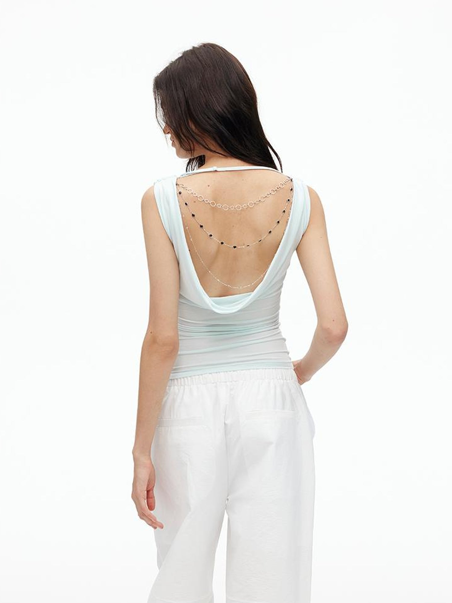 Backless Draped Sling Chain Detail Camisole