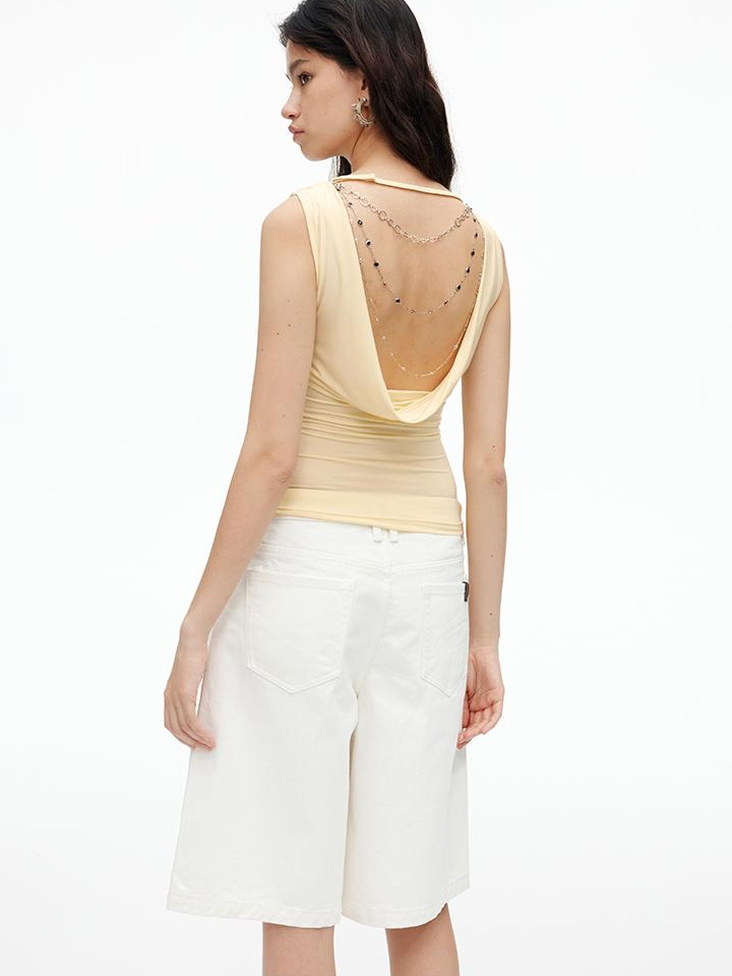 Backless Draped Sling Chain Detail Camisole