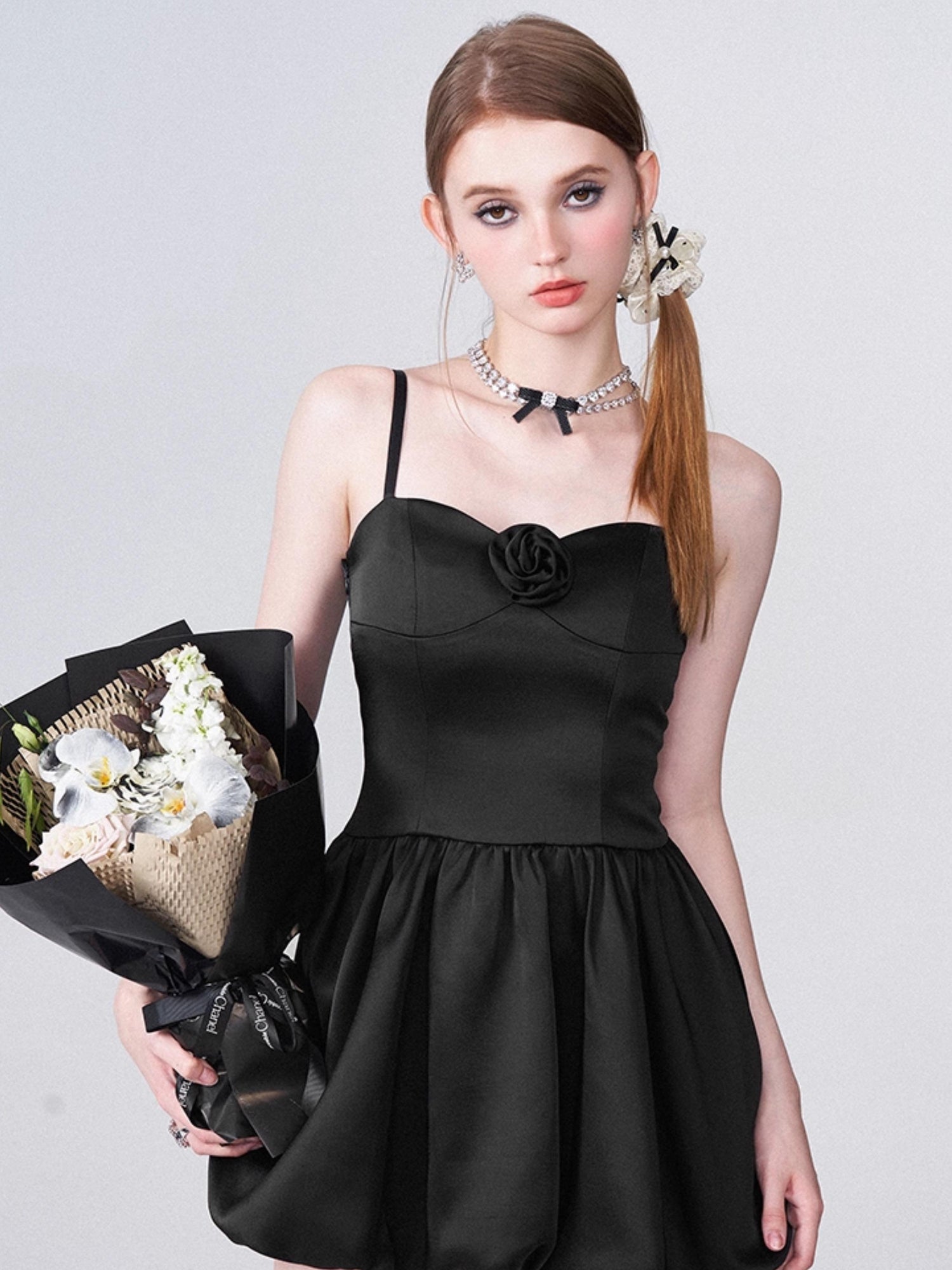 AFTADAWN Ballet Chanson 3D Rose Satin Waist Defining Bloom Dress