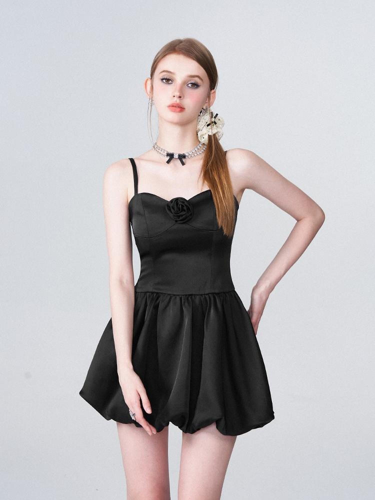 AFTADAWN Ballet Chanson 3D Rose Satin Waist Defining Bloom Dress