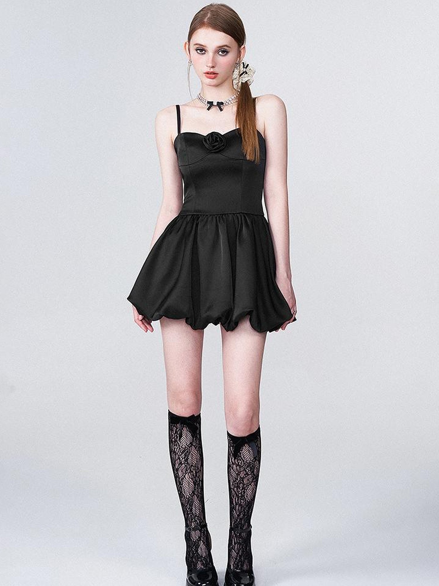 AFTADAWN Ballet Chanson 3D Rose Satin Waist Defining Bloom Dress