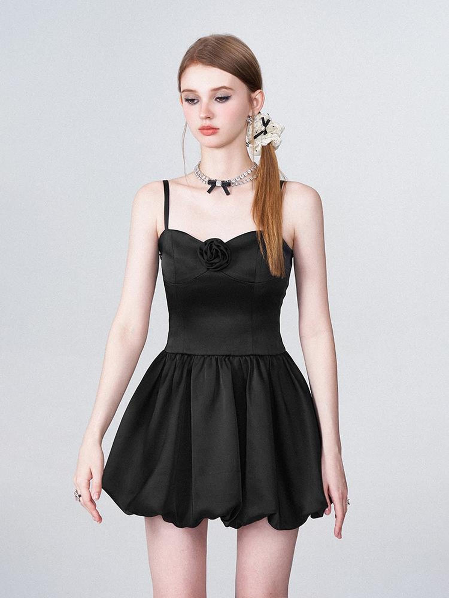 AFTADAWN Ballet Chanson 3D Rose Satin Waist Defining Bloom Dress