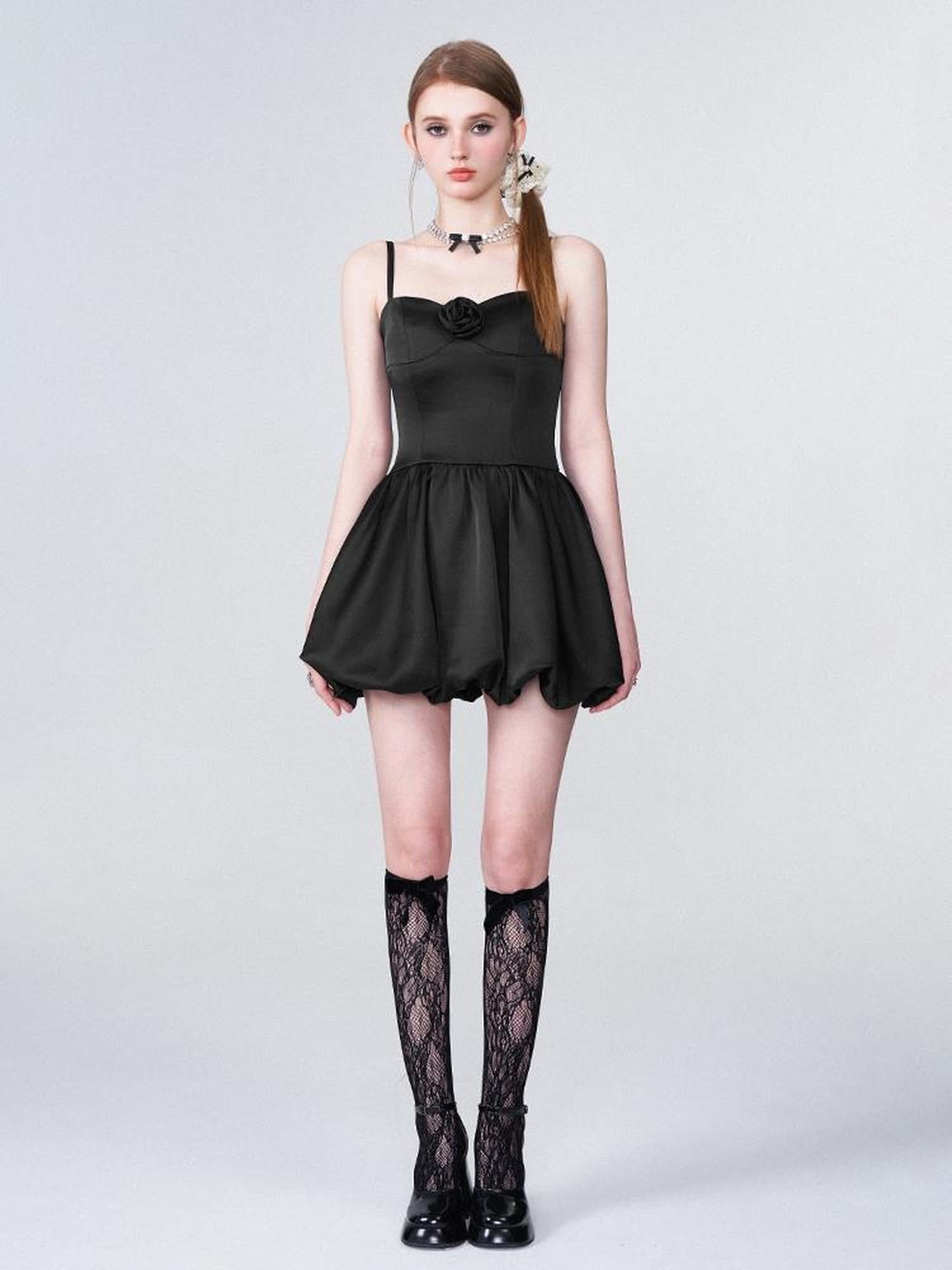 AFTADAWN Ballet Chanson 3D Rose Satin Waist Defining Bloom Dress