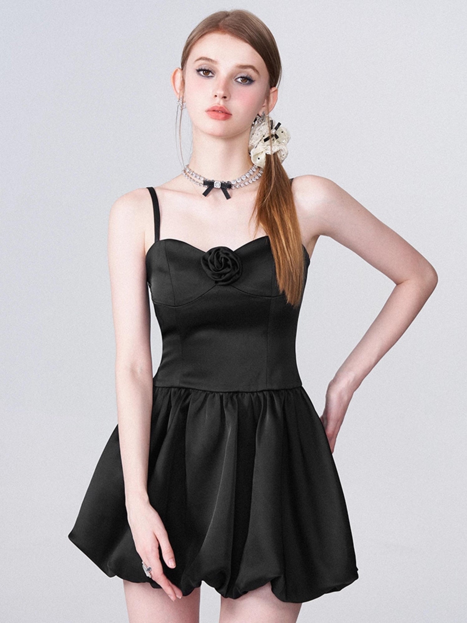 AFTADAWN Ballet Chanson 3D Rose Satin Waist Defining Bloom Dress