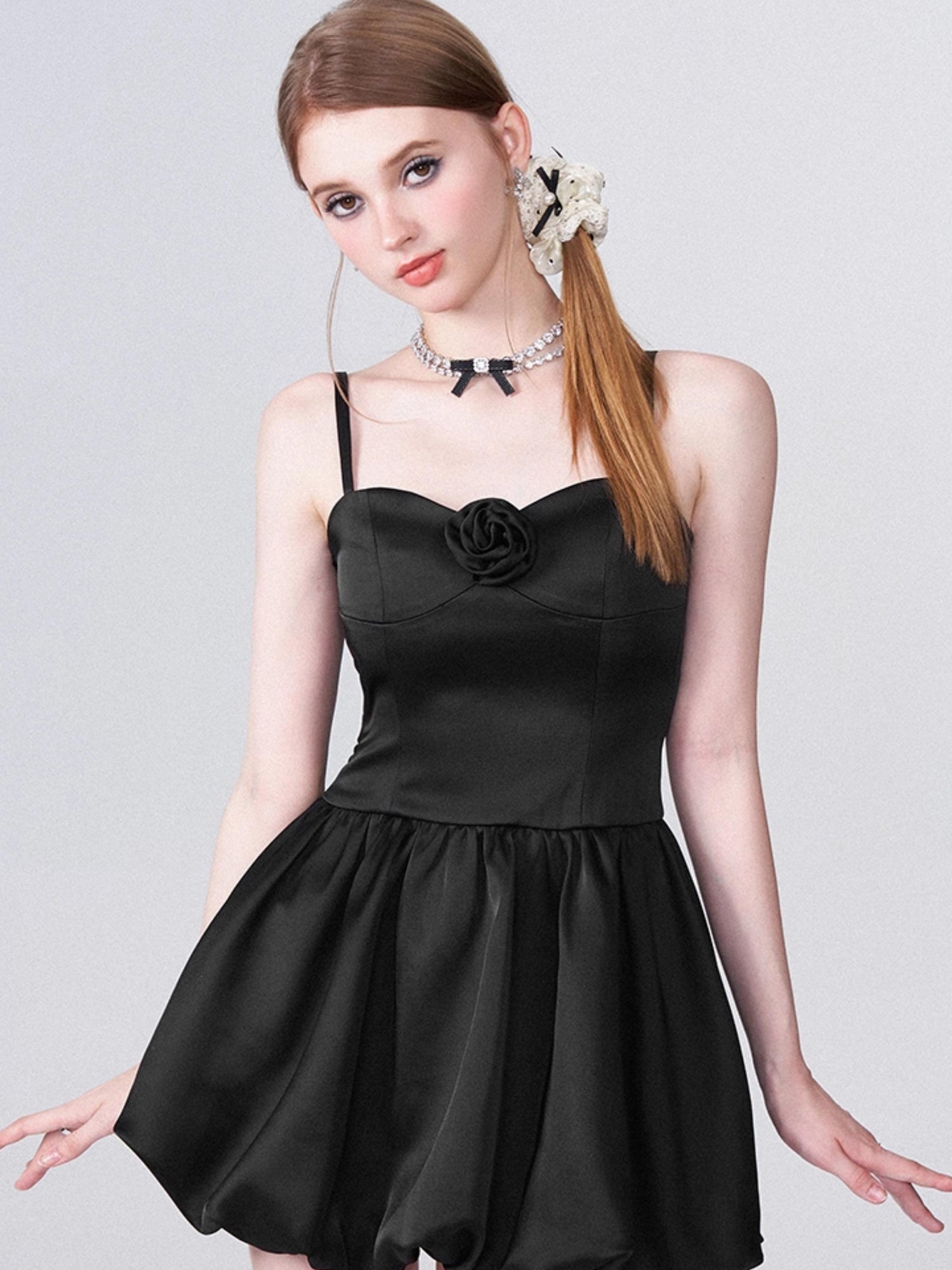 AFTADAWN Ballet Chanson 3D Rose Satin Waist Defining Bloom Dress