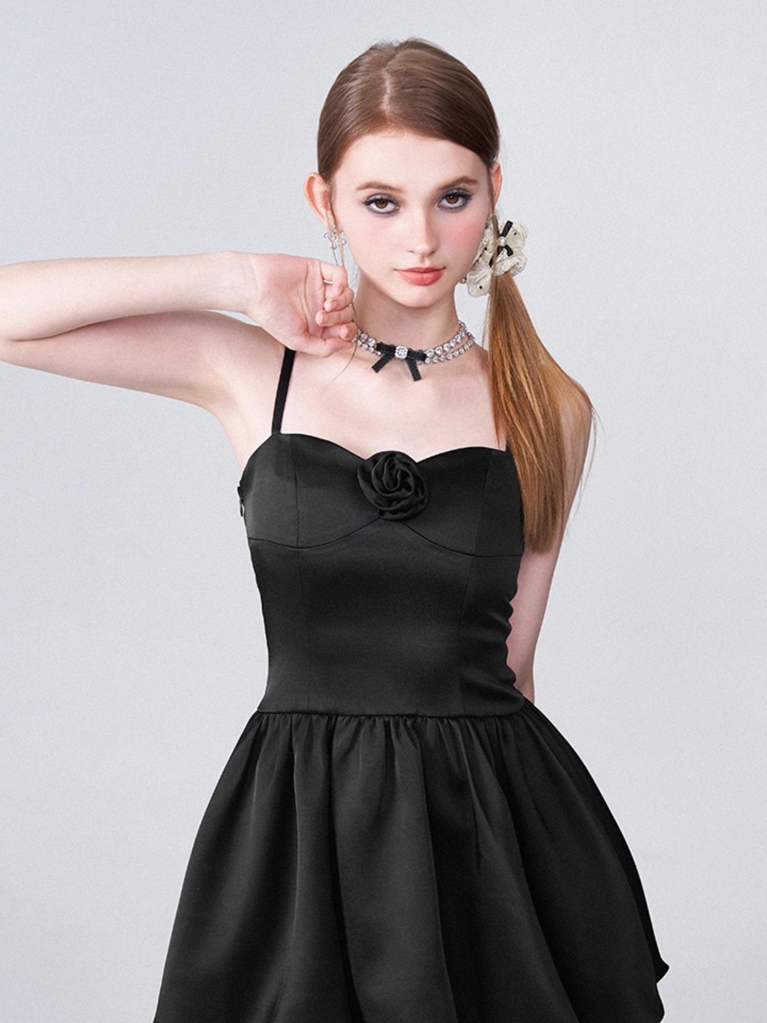 AFTADAWN Ballet Chanson 3D Rose Satin Waist Defining Bloom Dress