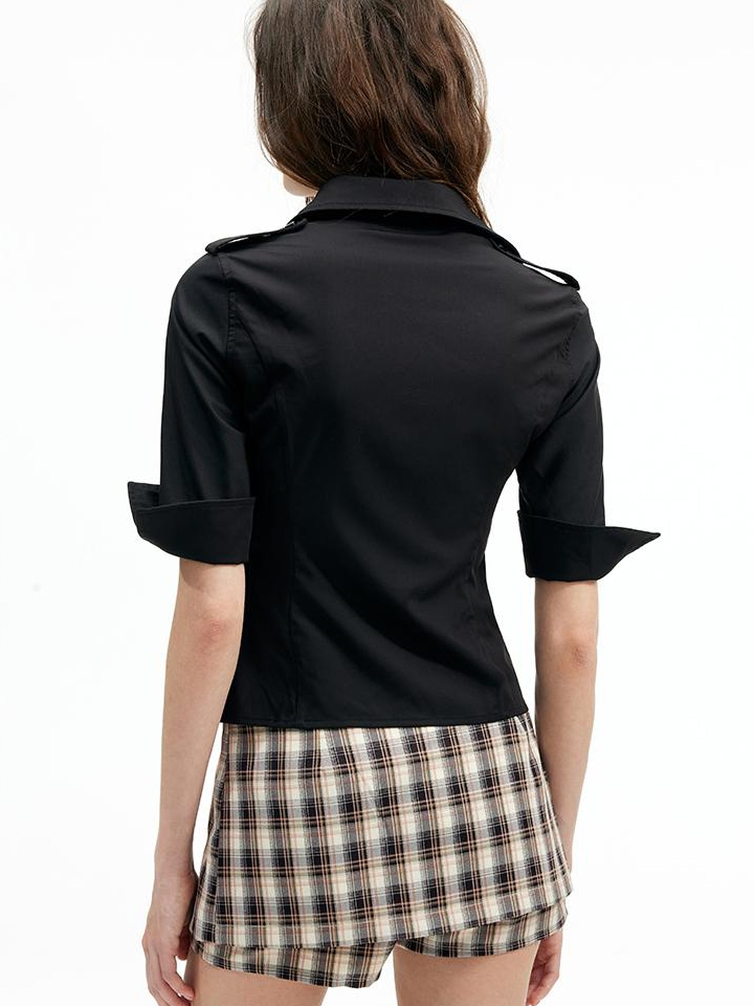 AFTADAWN Bamboo Fiber Cropped Shirt With Lapel And Waist Detail