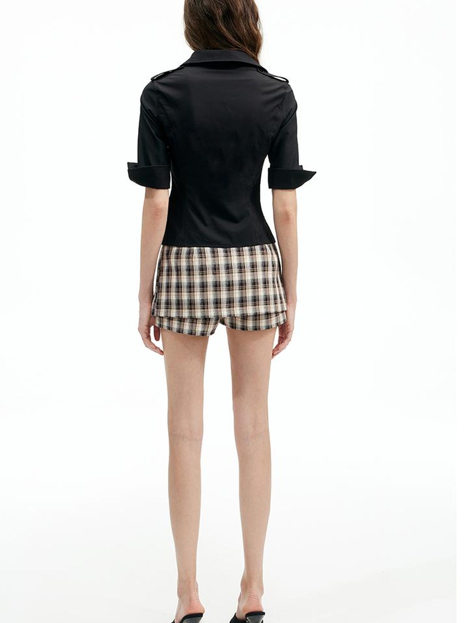 AFTADAWN Bamboo Fiber Cropped Shirt With Lapel And Waist Detail
