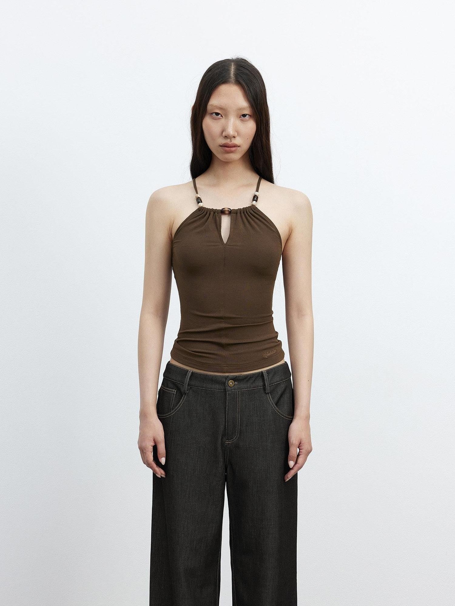 AFTADAWN Beaded Cutout Crisscross Back Slim Fit Skin Friendly Women&