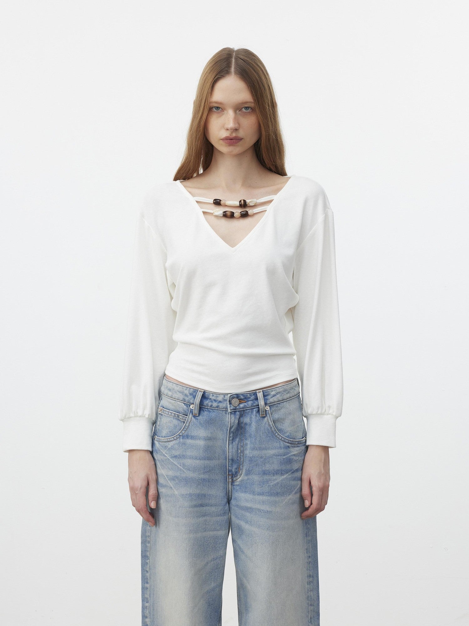AFTADAWN Beaded Cutout Deep V Women&