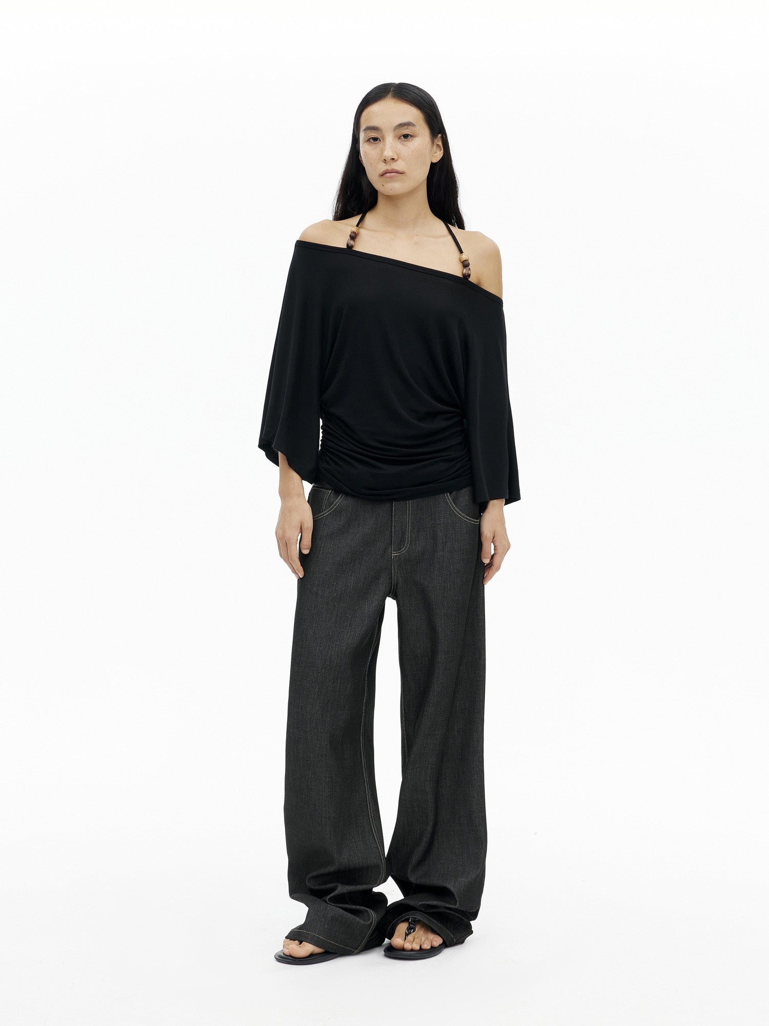 AFTADAWN Beaded Halter One Shoulder Slim Women&