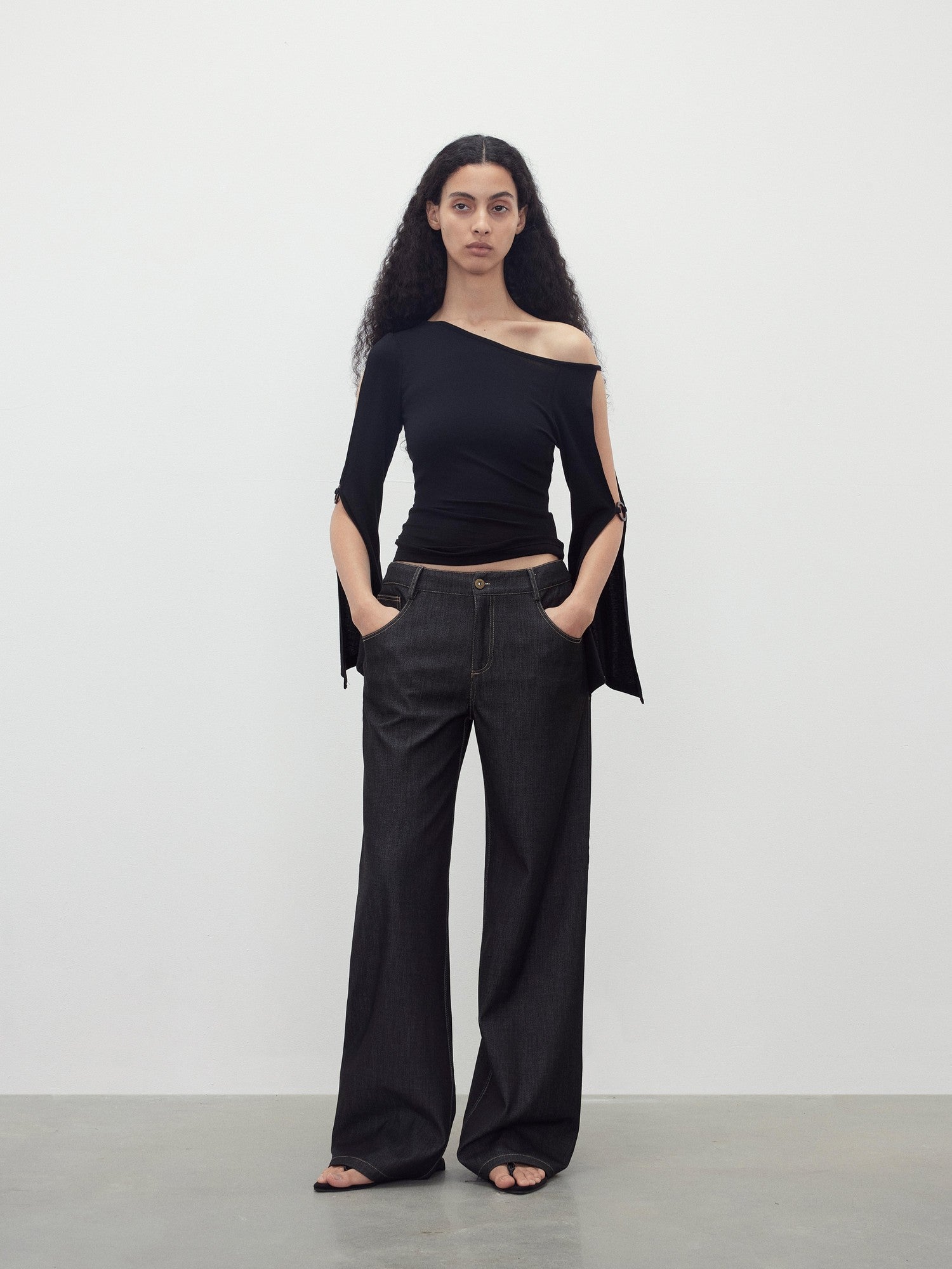 AFTADAWN Black Cutout Ring Off Shoulder Slim Women&