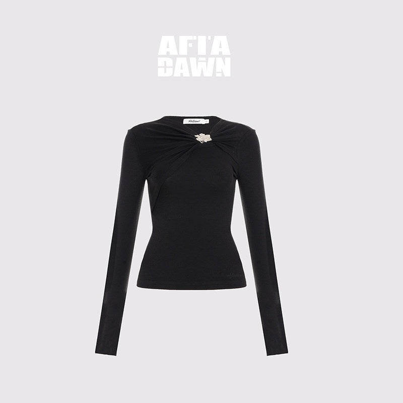 AFTADAWN_Black_Deconstructed_Pleated_Cutout_Metal_Button_Women&