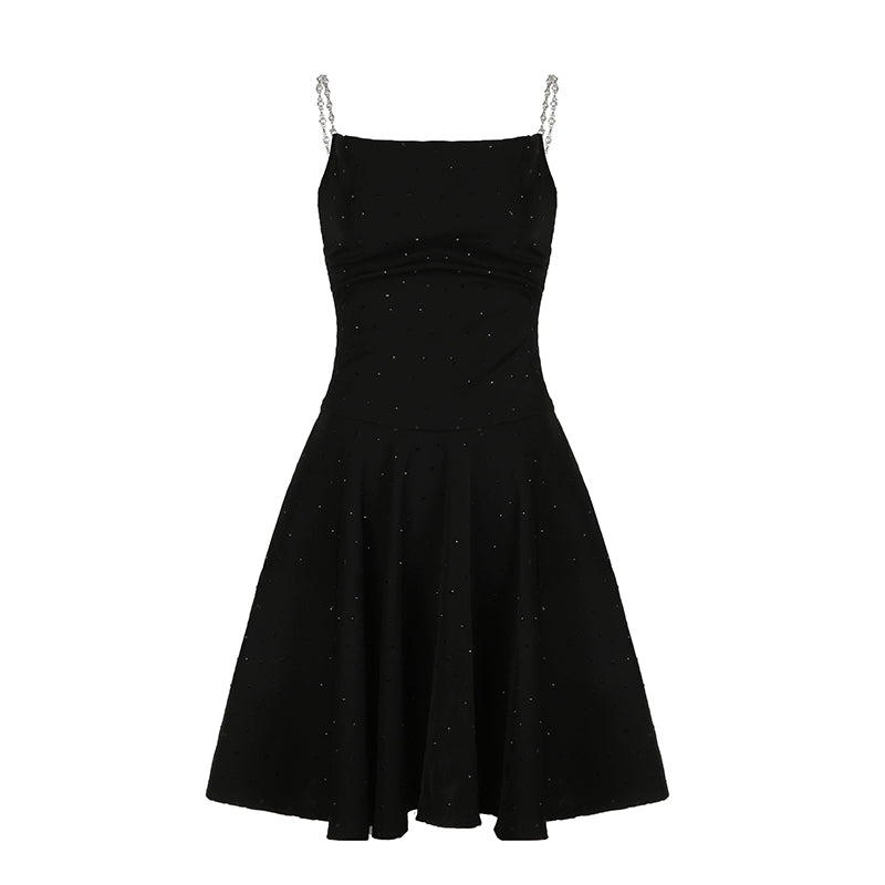 AFTADAWN_Black_Diamond_Pearl_Strap_Silk_Slip_Dress_V-neck_T-shirt_Long-Sleeve_MISSTT