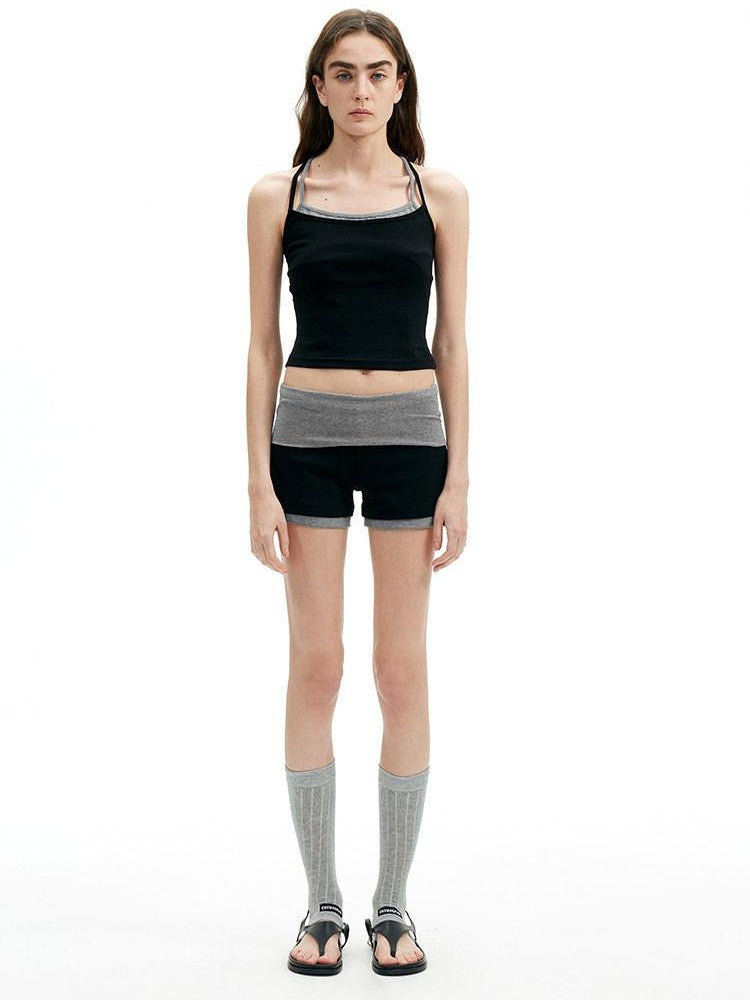 AFTADAWN Black Double Neck Back Twist Colorblock Women&